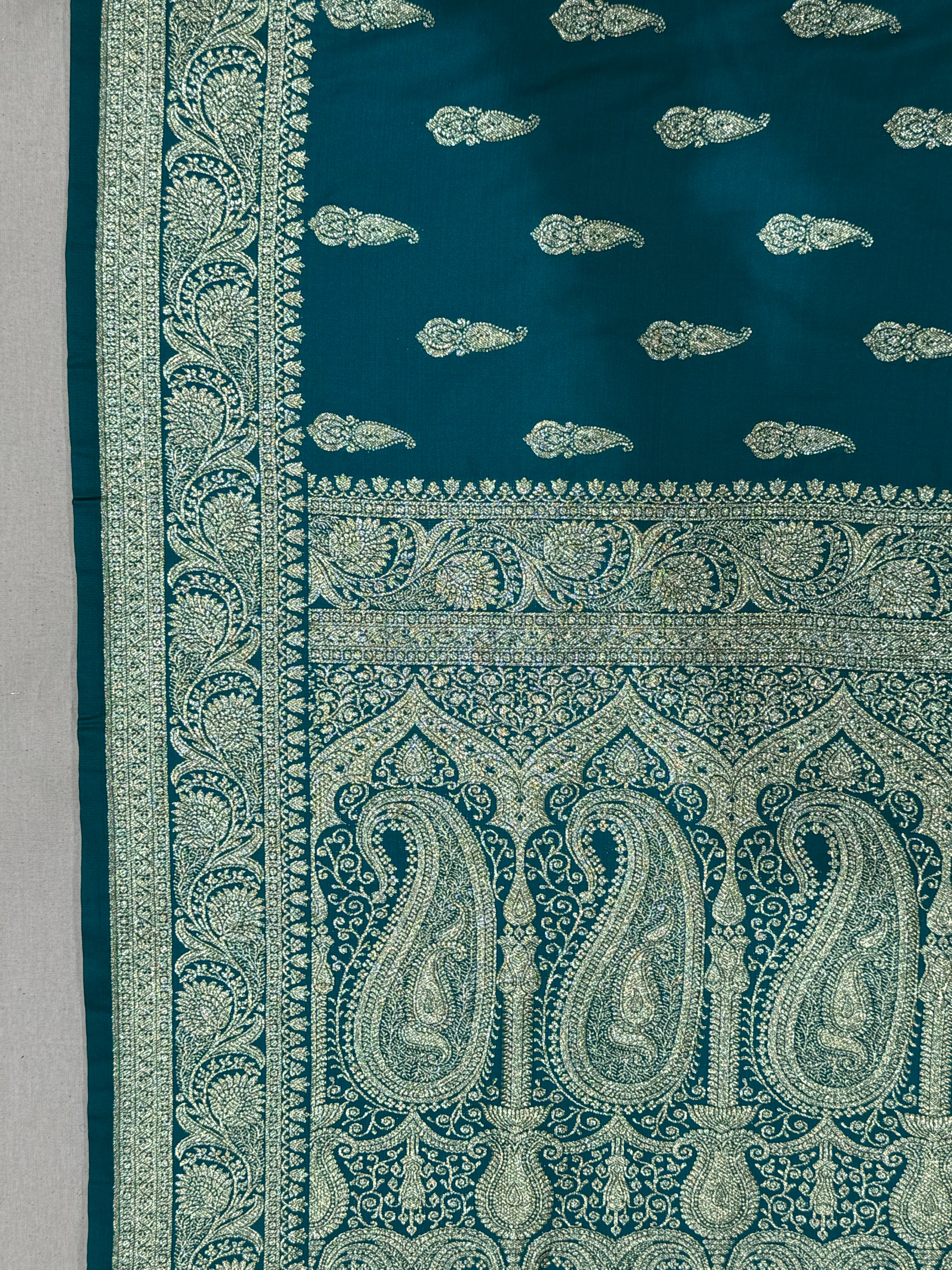 Peacock Teal Banarasi Mashru Katan Silk Saree