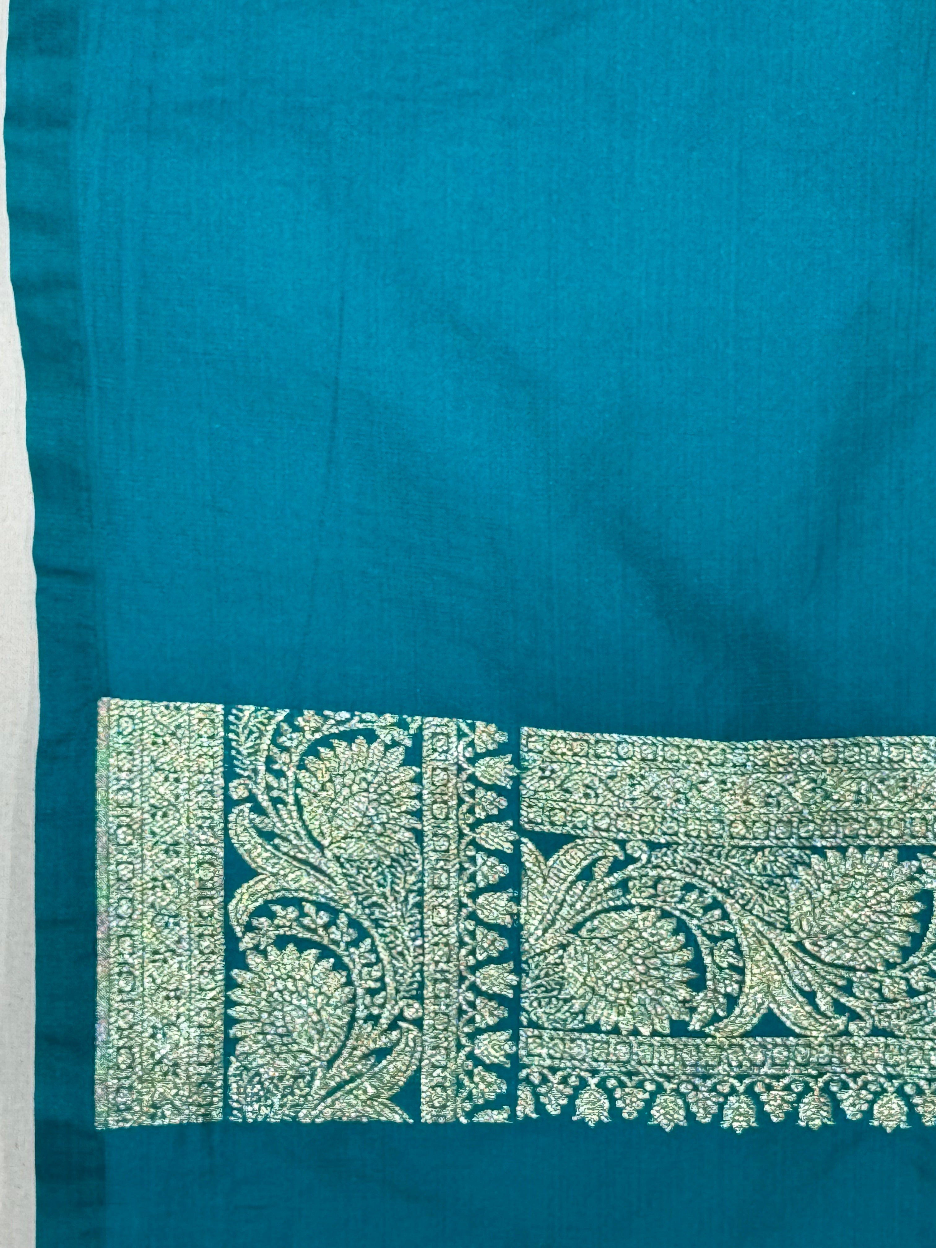 Peacock Teal Banarasi Mashru Katan Silk Saree