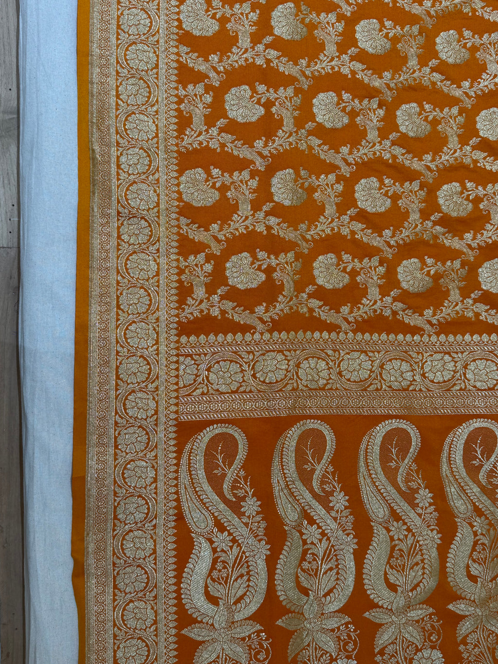 Rust Orange Banarasi Mashru Katan Silk Saree