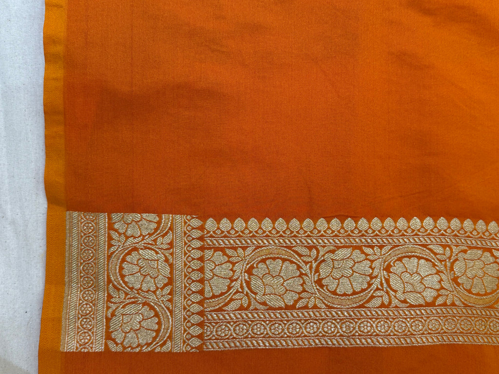 Rust Orange Banarasi Mashru Katan Silk Saree