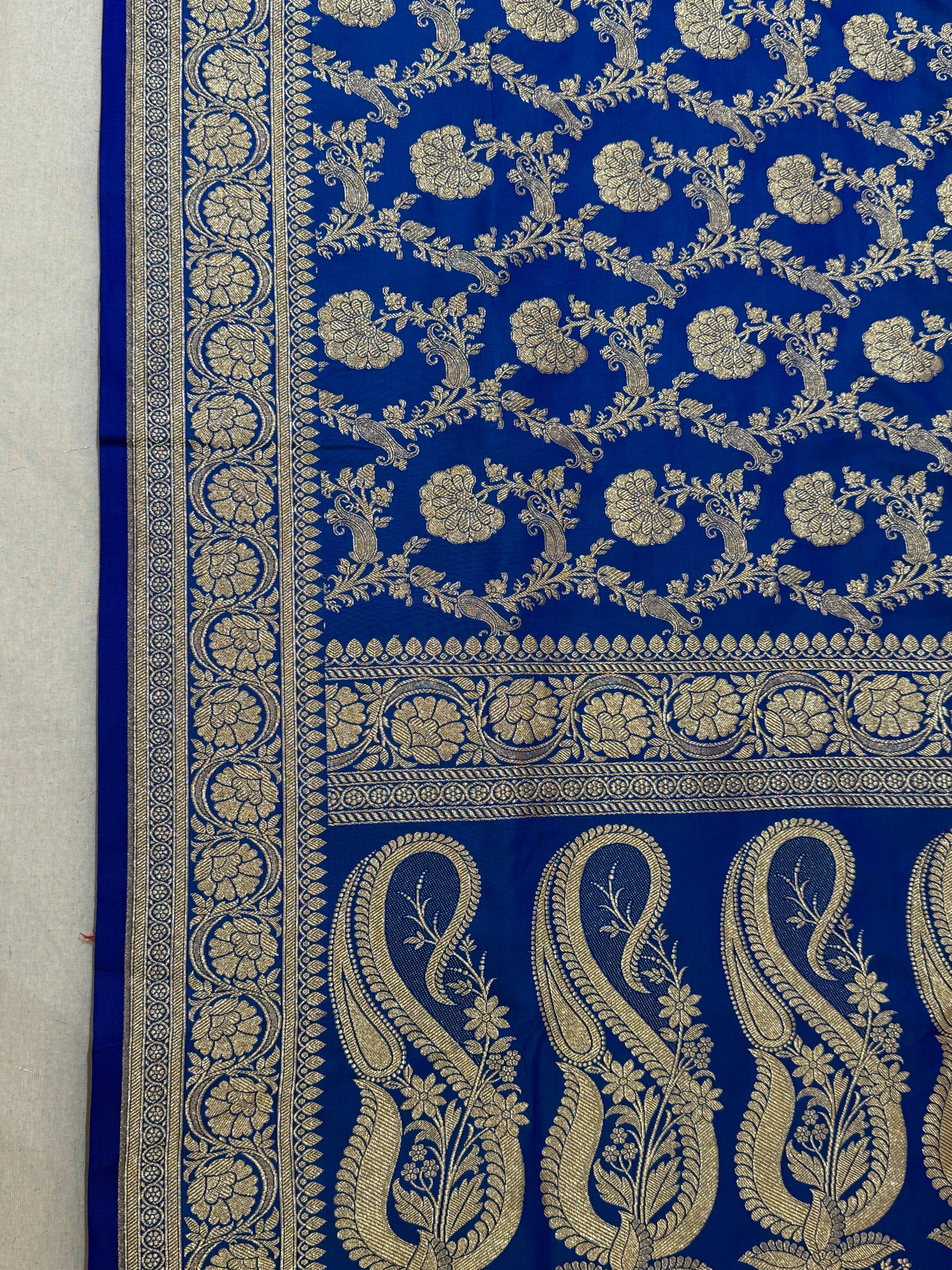 Royal Blue Banarasi Mashru Katan Silk Saree MS02