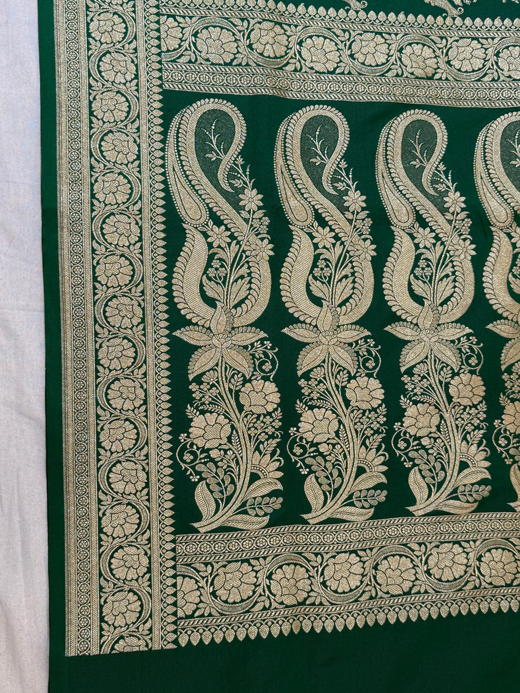 Dark Green Banarasi Mashru Katan Silk Saree