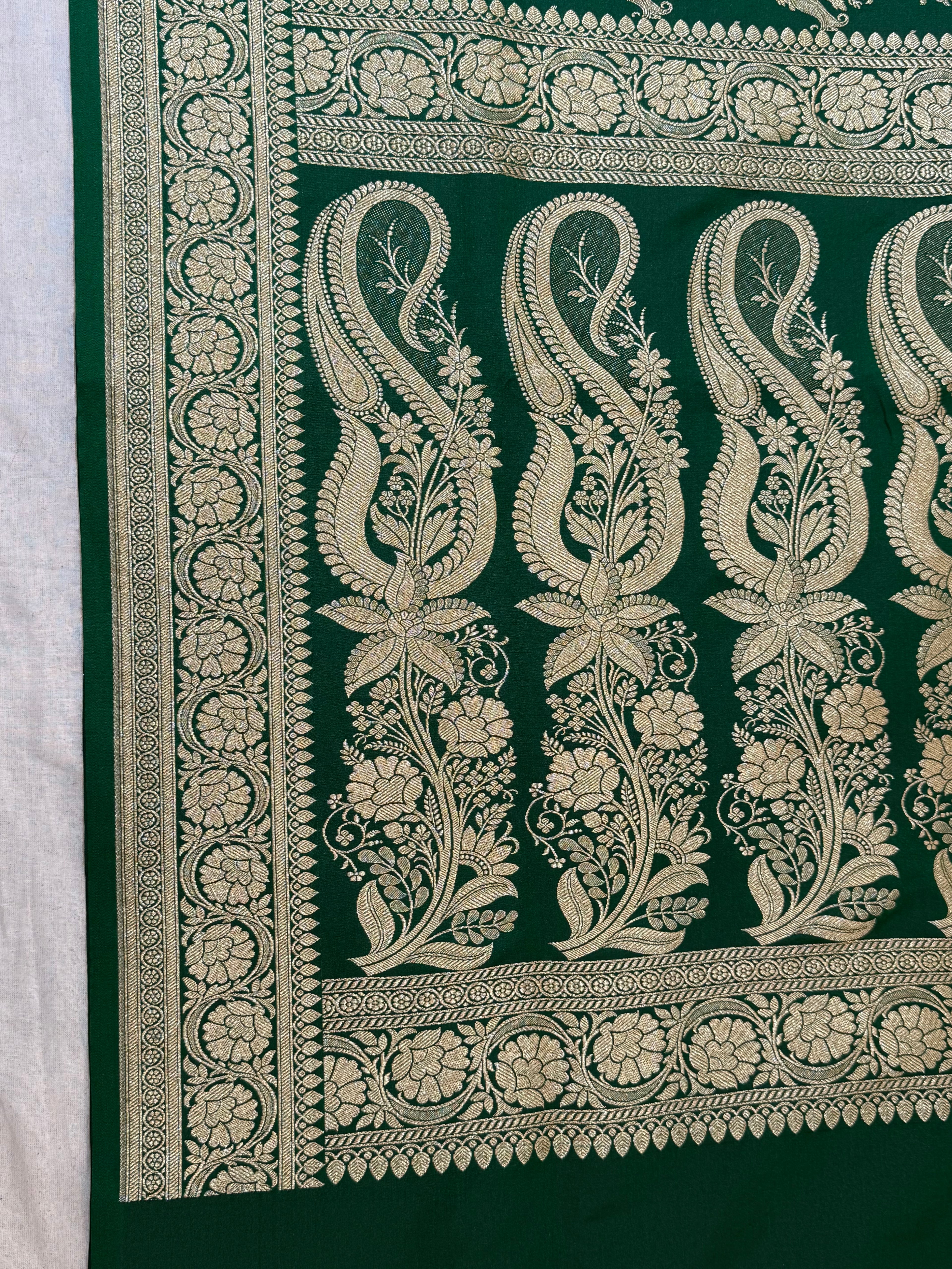 Dark Green Banarasi Mashru Katan Silk Saree