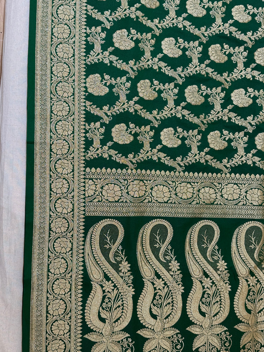 Dark Green Banarasi Mashru Katan Silk Saree