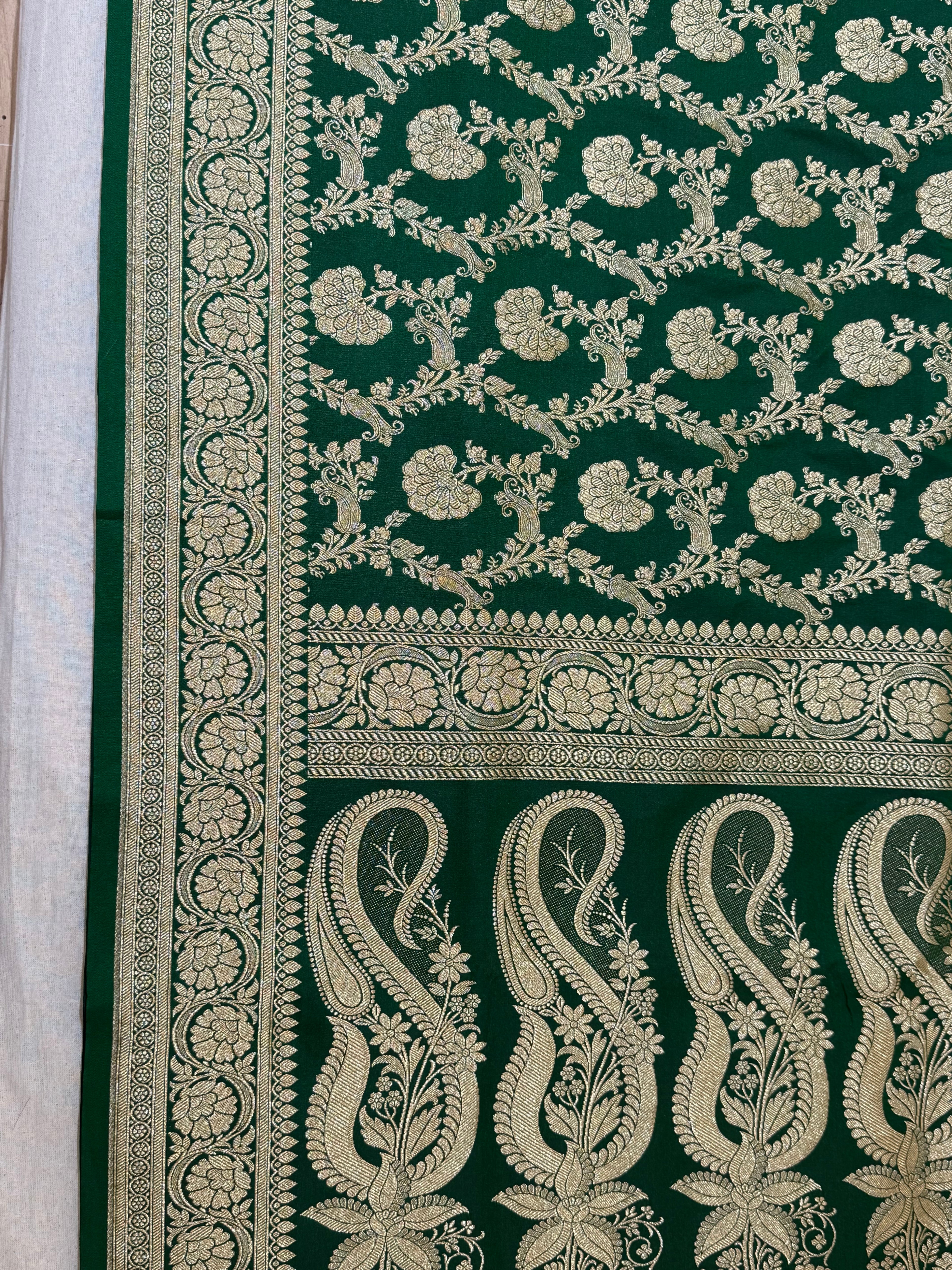 Dark Green Banarasi Mashru Katan Silk Saree