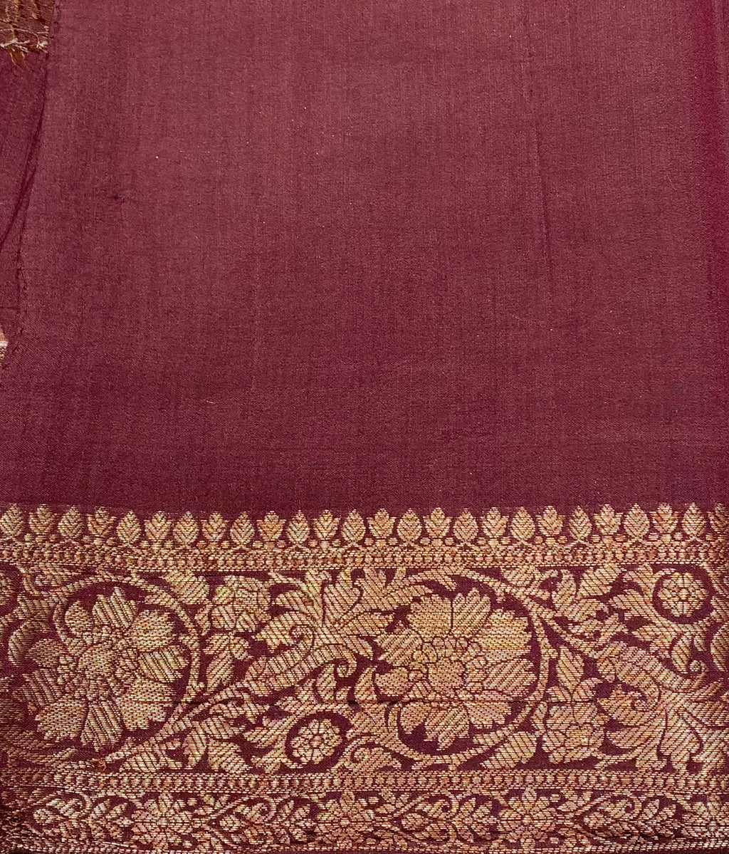Coca Brown Chinia Silk handwoven Banaras Saree