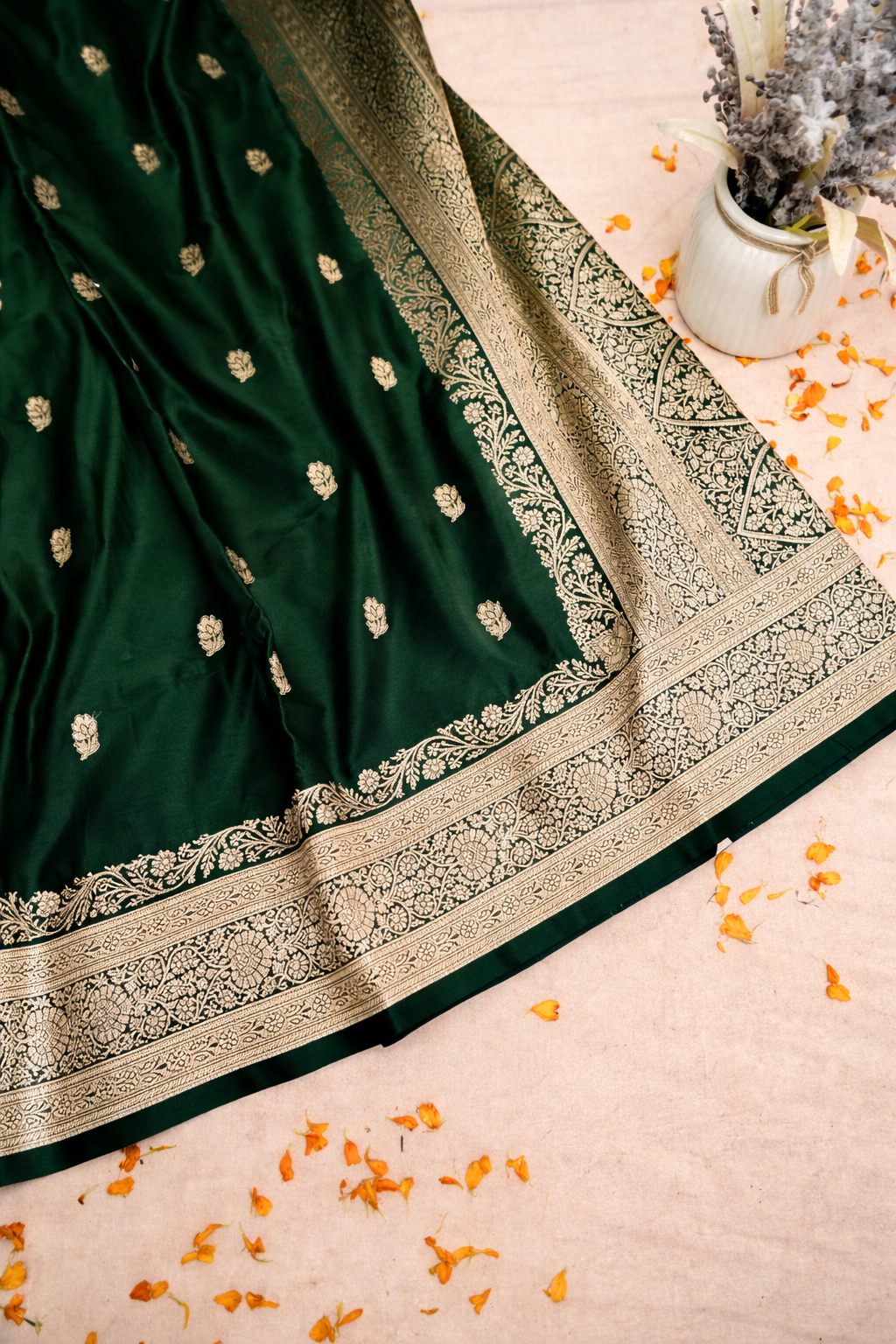 ROYAL EMERALD GREEN BANARASI MASHRU KATAN SILK SAREE