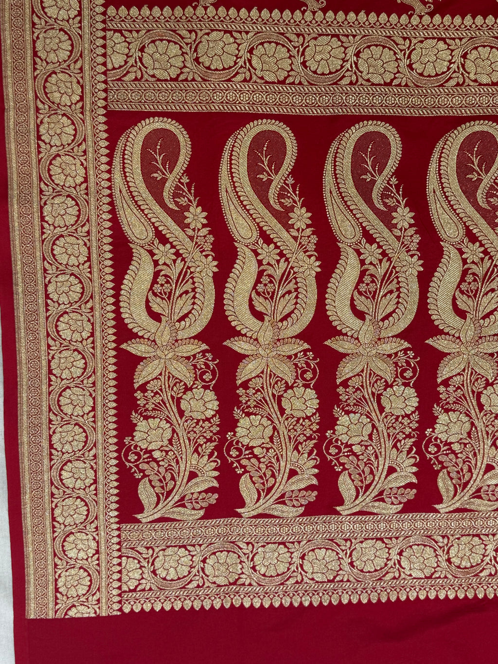 Crimson Red Banarasi Mashru Katan Silk Saree