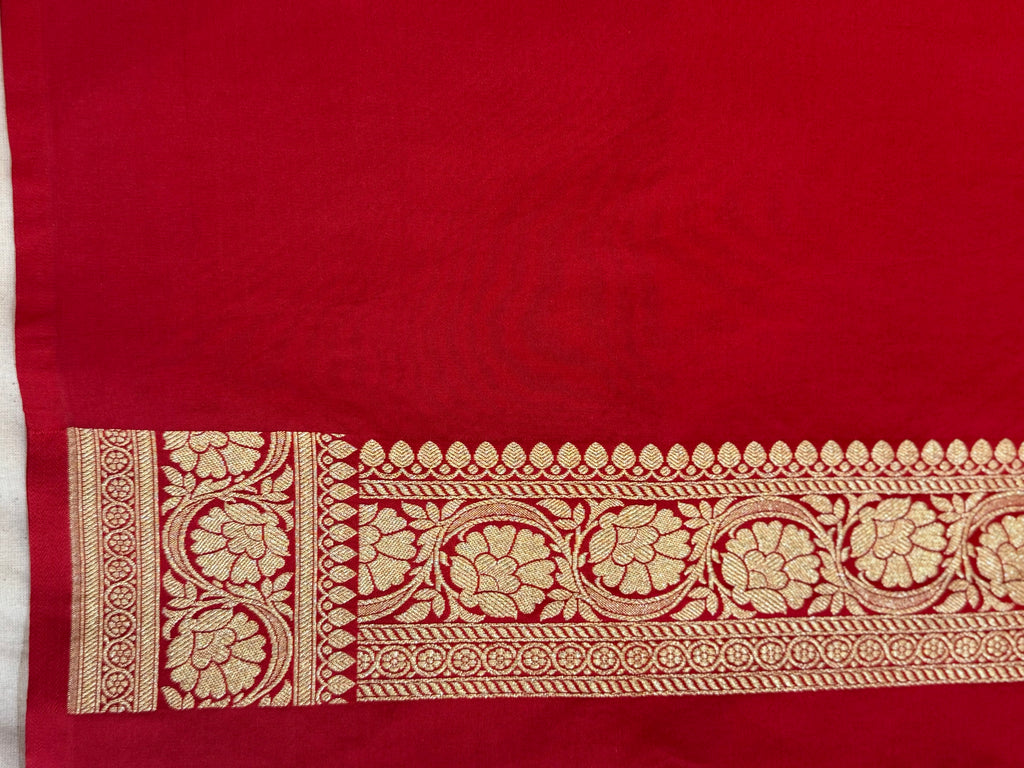 Crimson Red Banarasi Mashru Katan Silk Saree