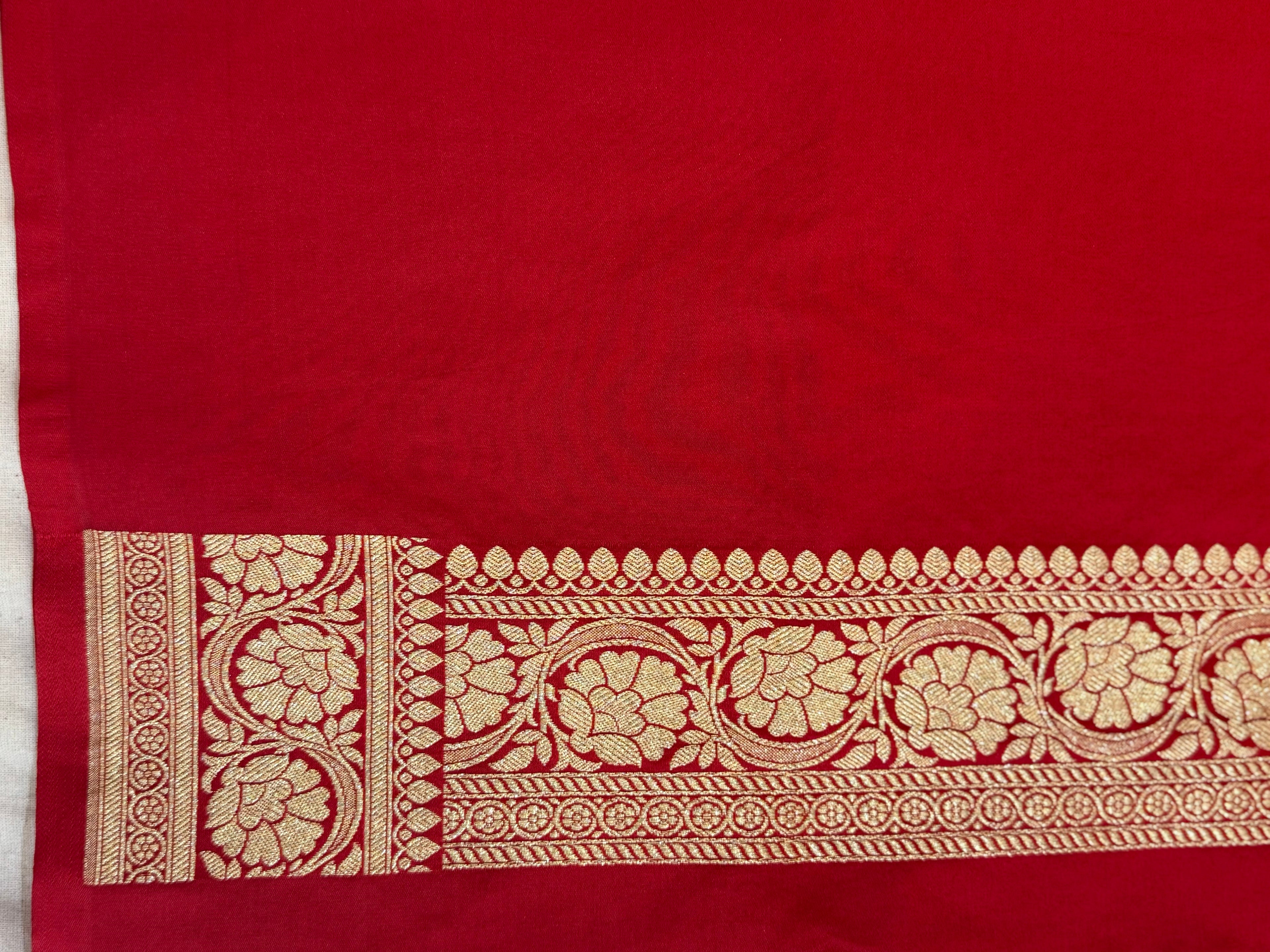 Crimson Red Banarasi Mashru Katan Silk Saree
