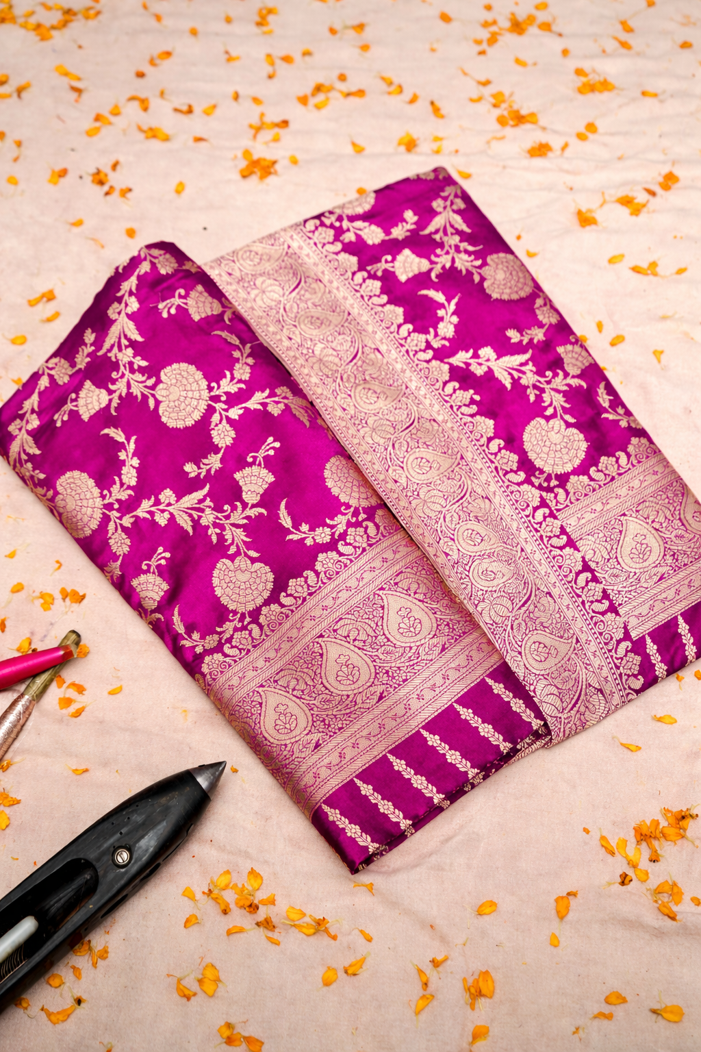 ROYAL FUCHSIA PINK BANARASI MASHRU KATAN SILK SAREE