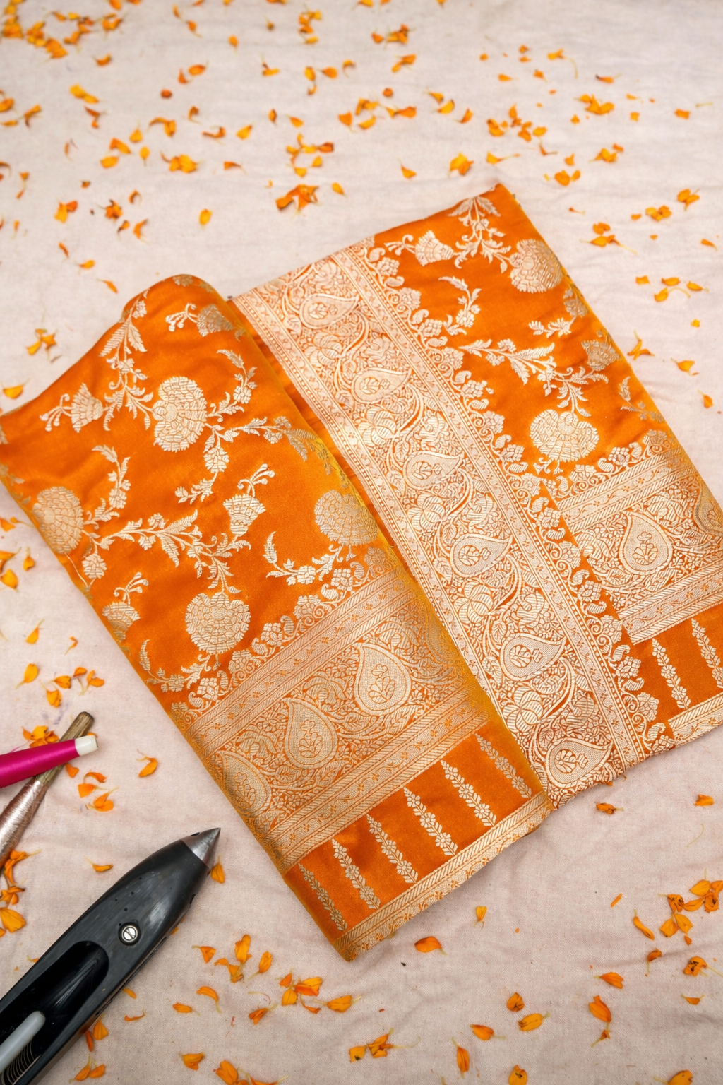 ROYAL KESAR ORANGE BANARASI MASHRU KATAN SILK SAREE