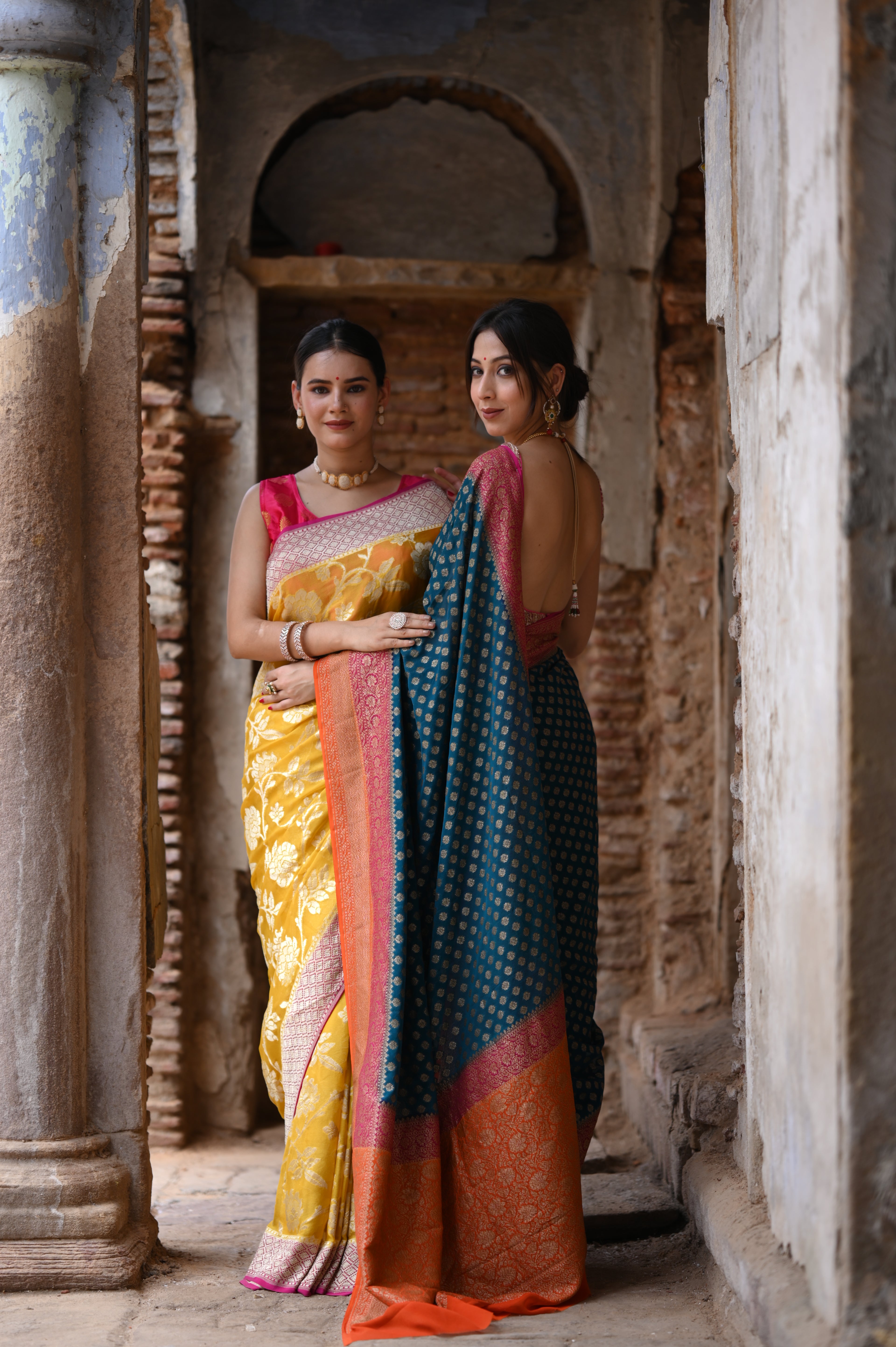 Deep Sea Green Khaddi Chiffon Handwoven Banarasi Saree