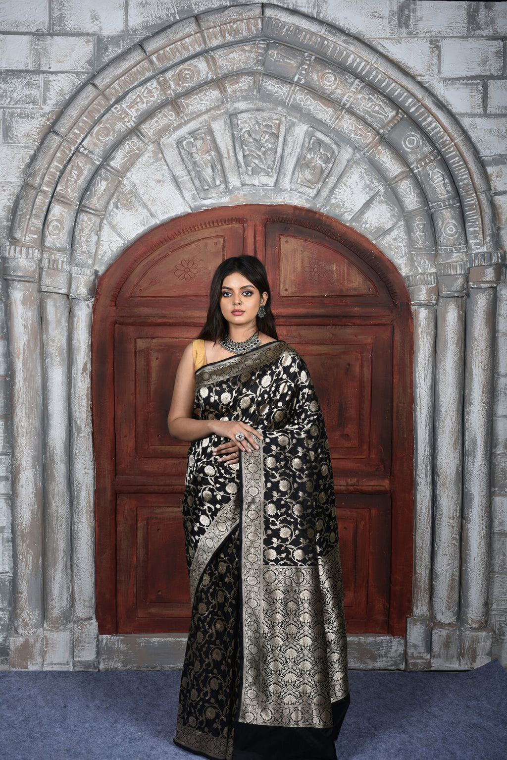 Black  Katan Silk Handwoven Banaras Saree