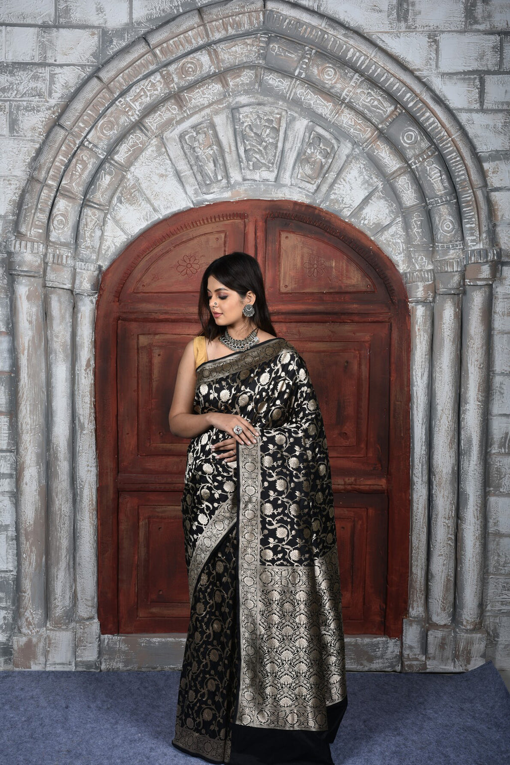 Black  Katan Silk Handwoven Banaras Saree