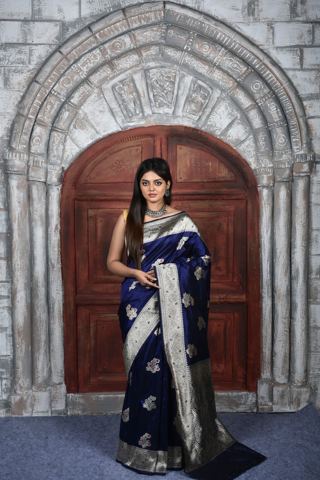 Royal  Blue Katan Silk Handwoven Banaras Saree