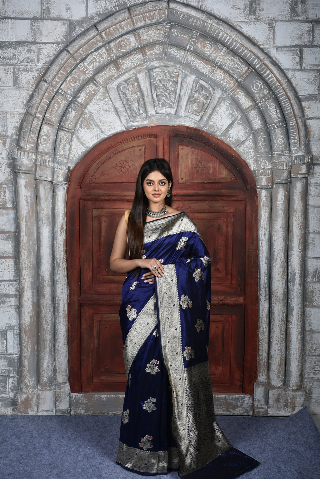 Royal  Blue Katan Silk Handwoven Banaras Saree