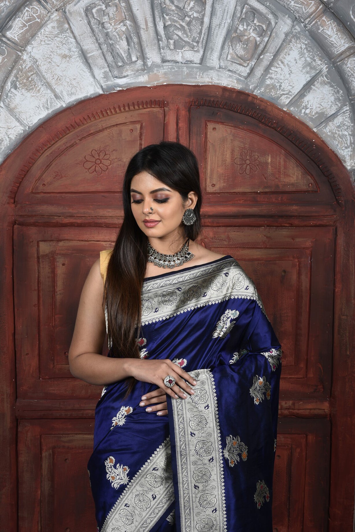 Royal  Blue Katan Silk Handwoven Banaras Saree