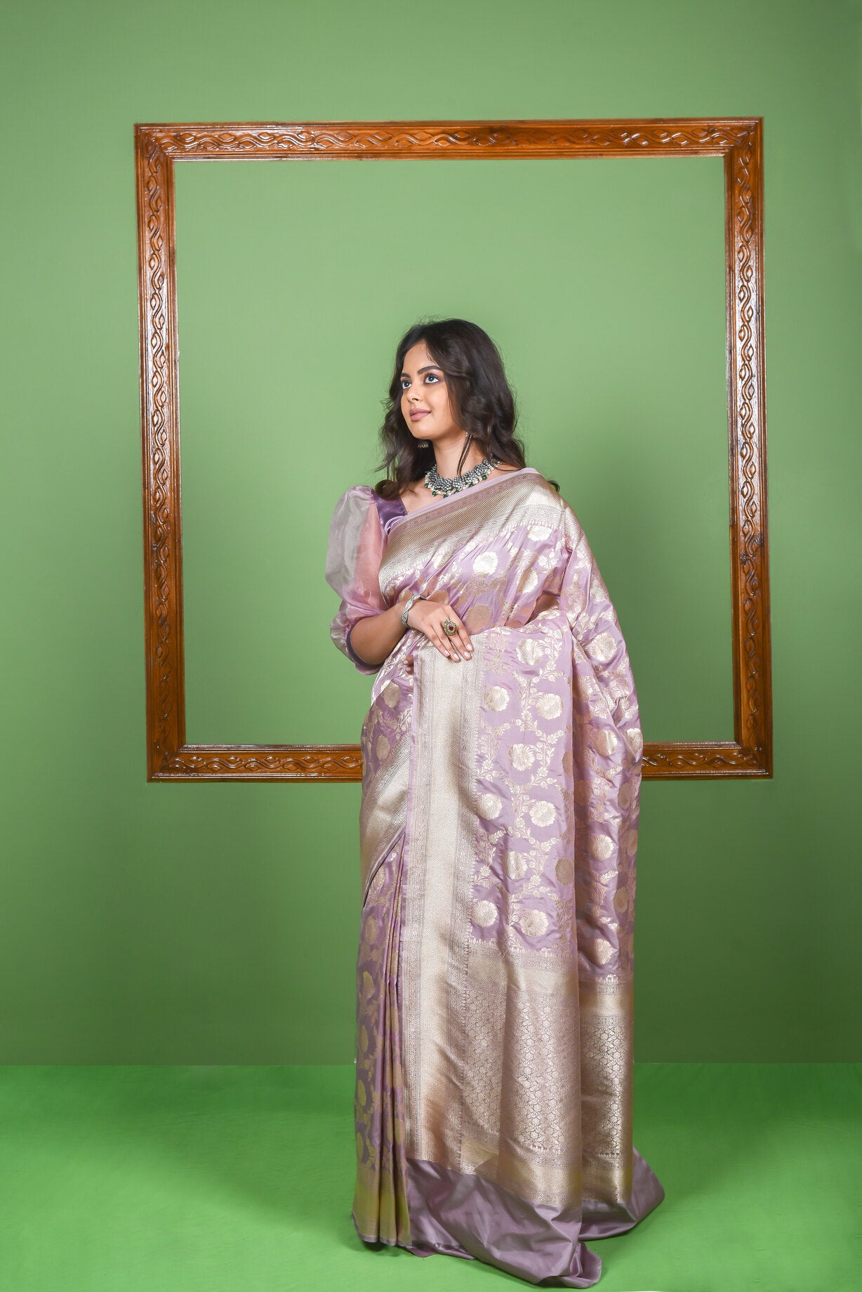 Lilac  Katan Silk Handwoven Banaras Saree
