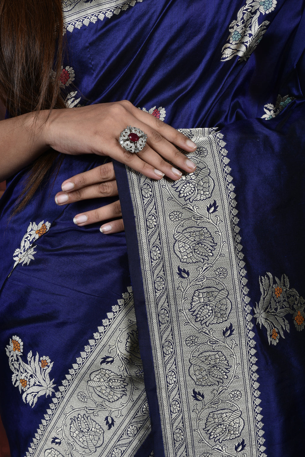 Royal  Blue Katan Silk Handwoven Banaras Saree