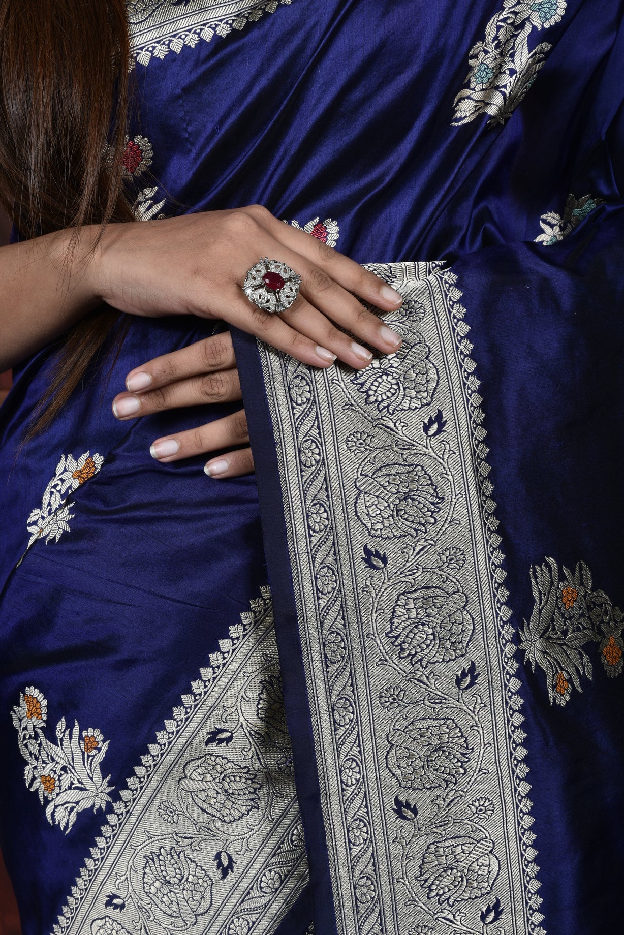 Royal  Blue Katan Silk Handwoven Banaras Saree