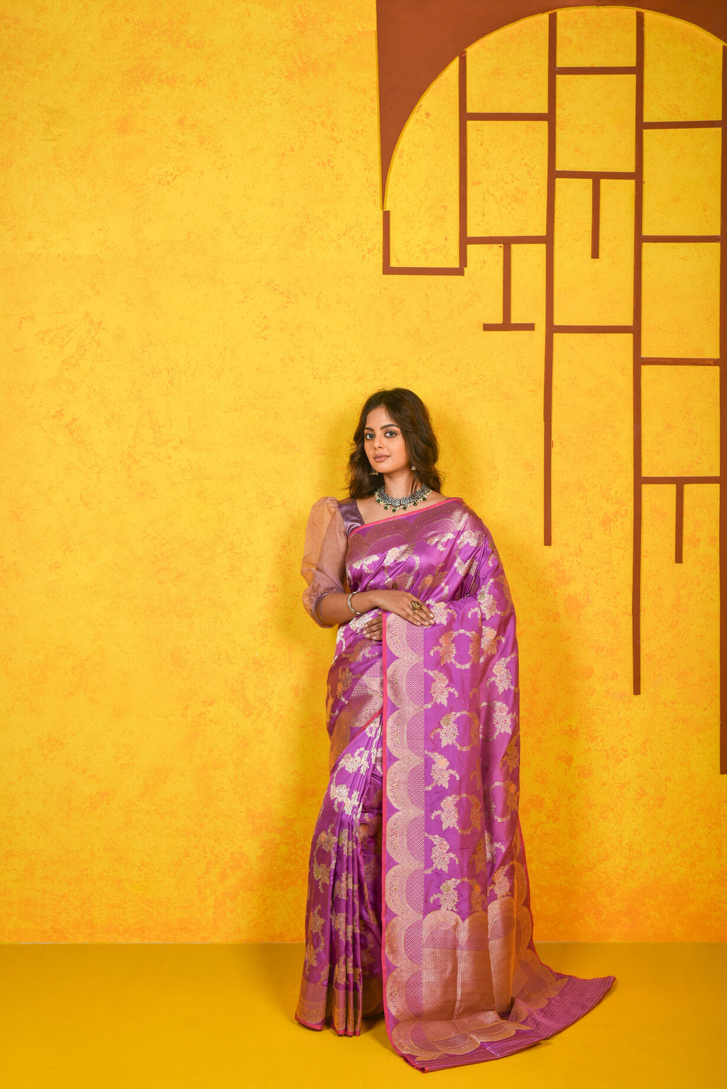 Mauve Katan Silk Handwoven Banaras Saree