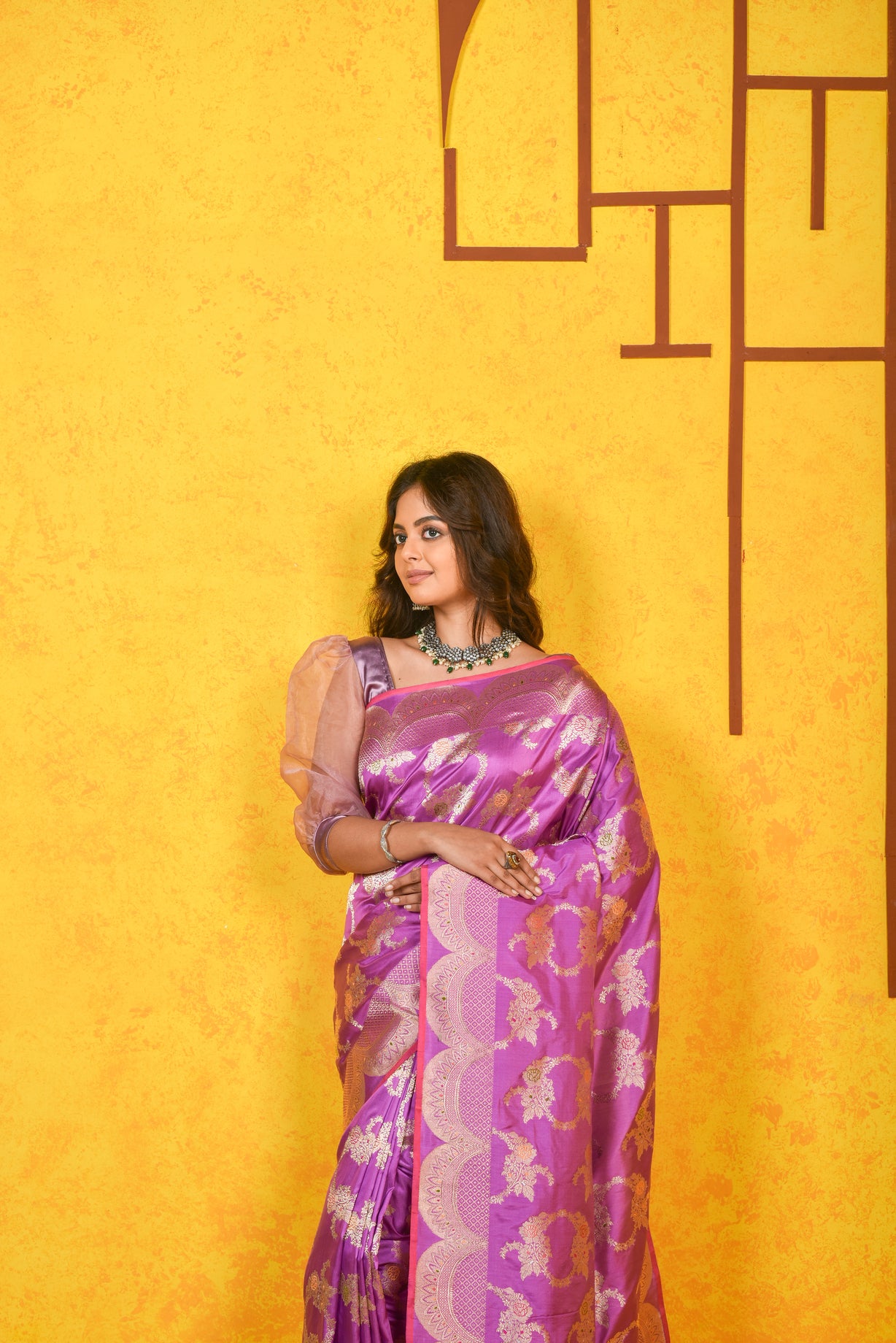 Mauve Katan Silk Handwoven Banaras Saree