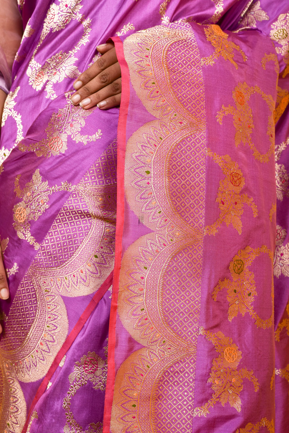 Mauve Katan Silk Handwoven Banaras Saree