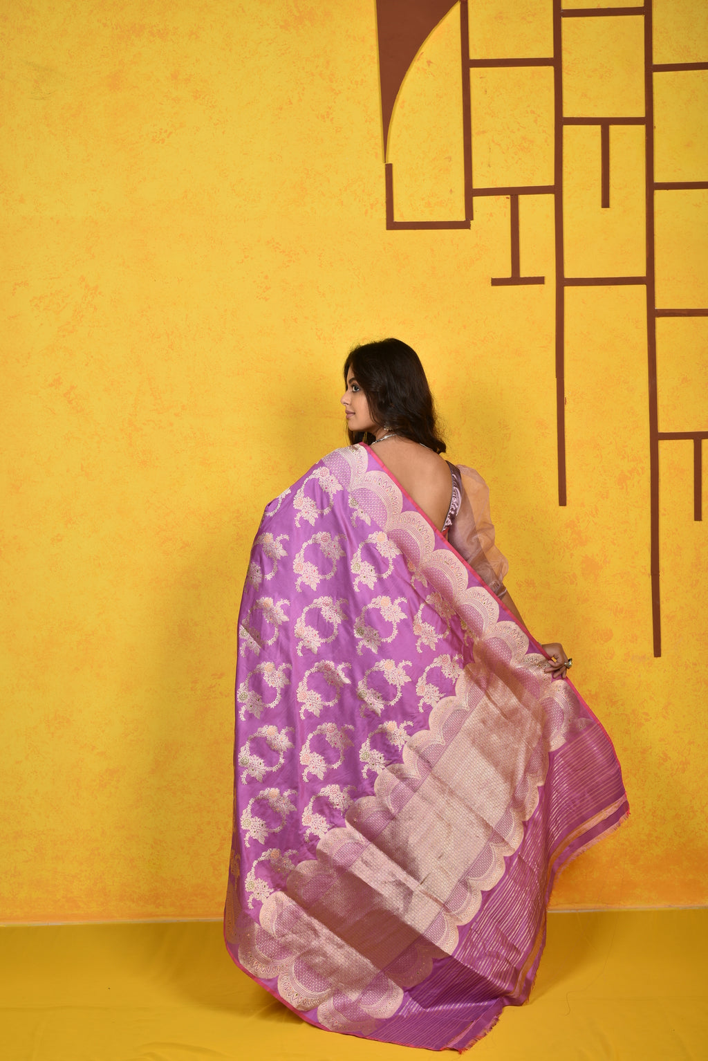 Mauve Katan Silk Handwoven Banaras Saree