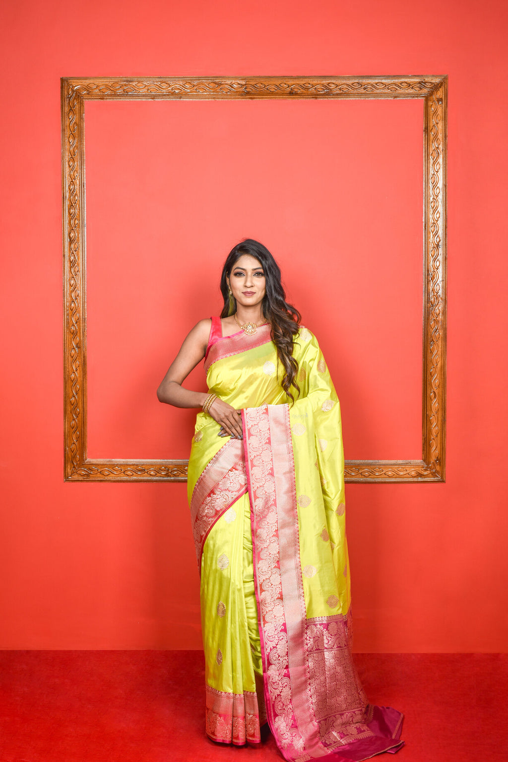 Lemon Green  Katan Silk Handwoven Banaras Saree