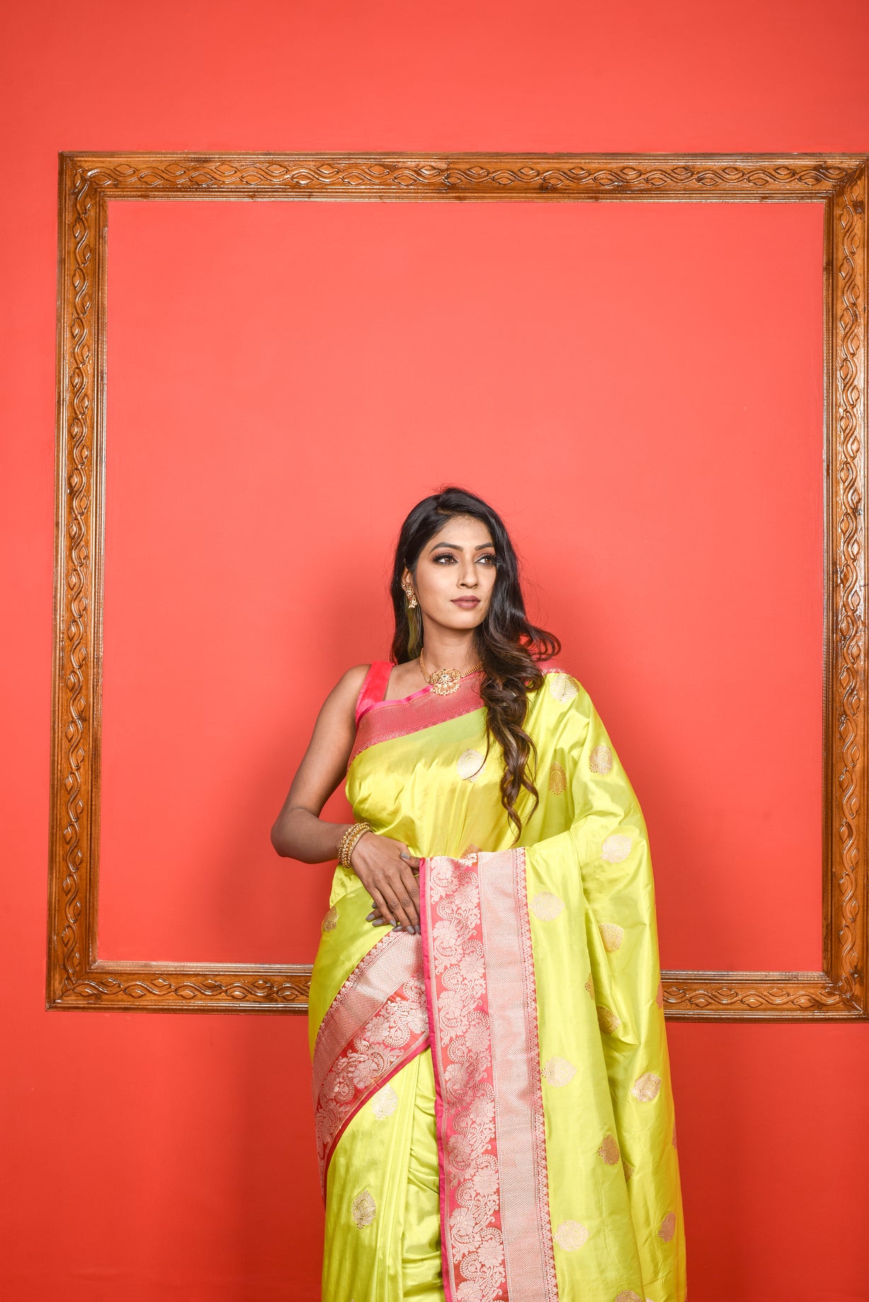 Lemon Green  Katan Silk Handwoven Banaras Saree