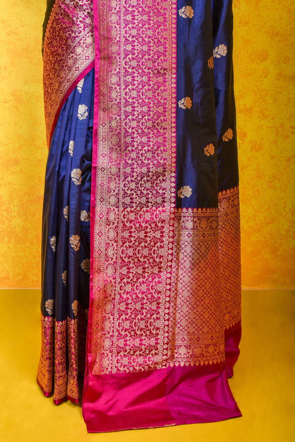 Navy Blue Katan Silk Handwoven Banaras Saree