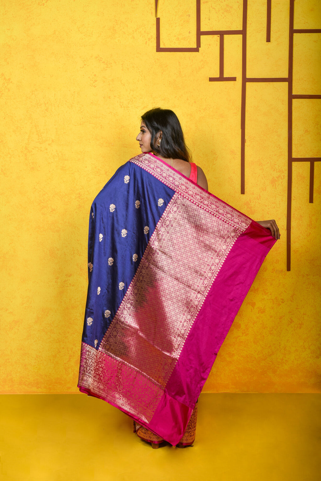 Navy Blue Katan Silk Handwoven Banaras Saree