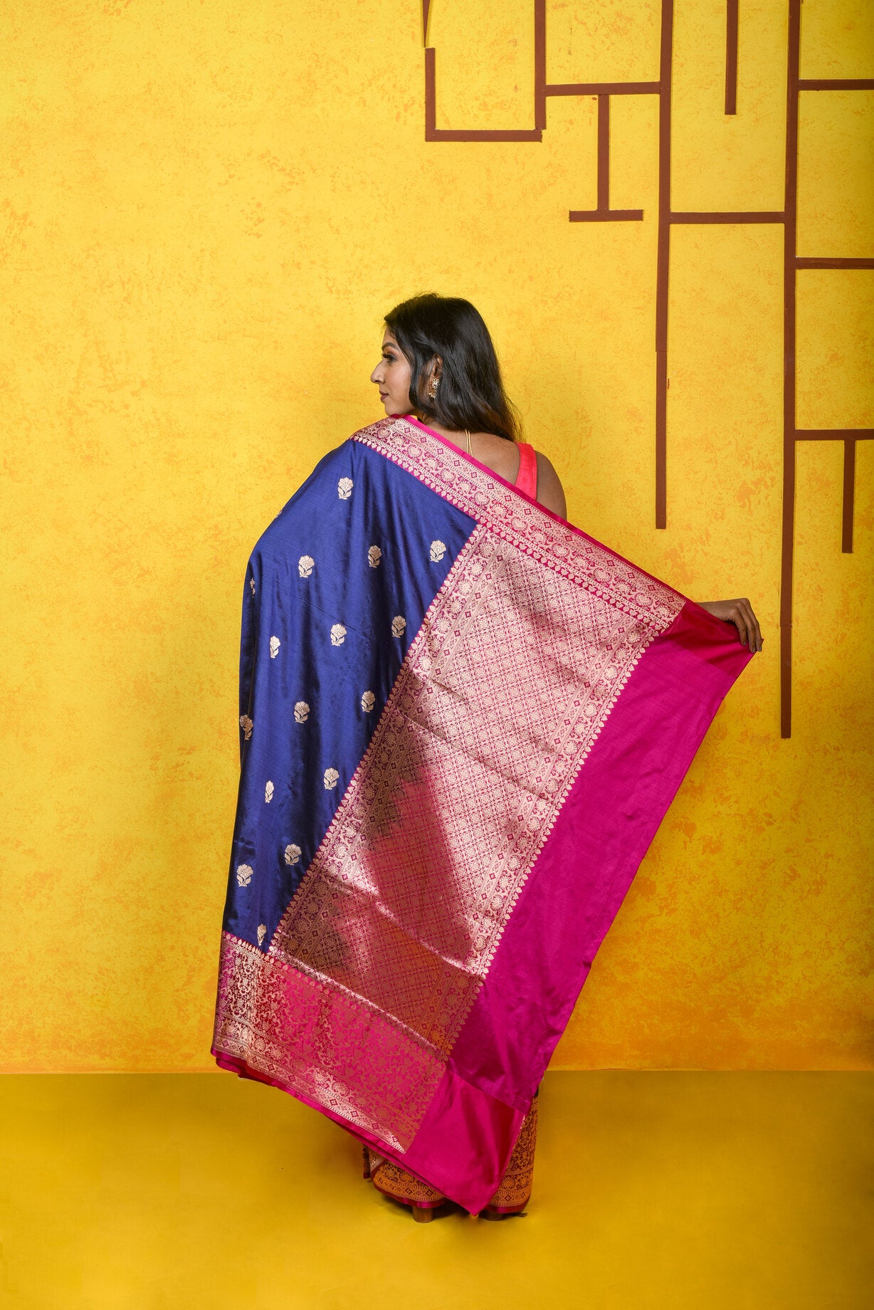 Navy Blue Katan Silk Handwoven Banaras Saree