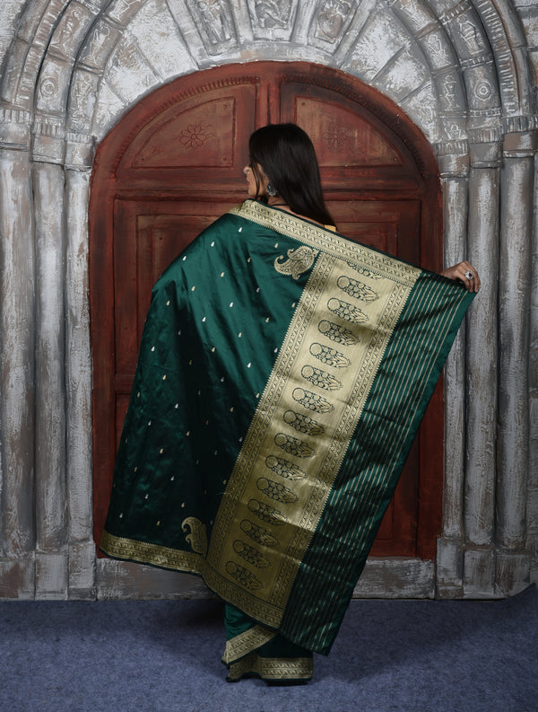 Forest Green  Katan Silk Handwoven Banaras Saree