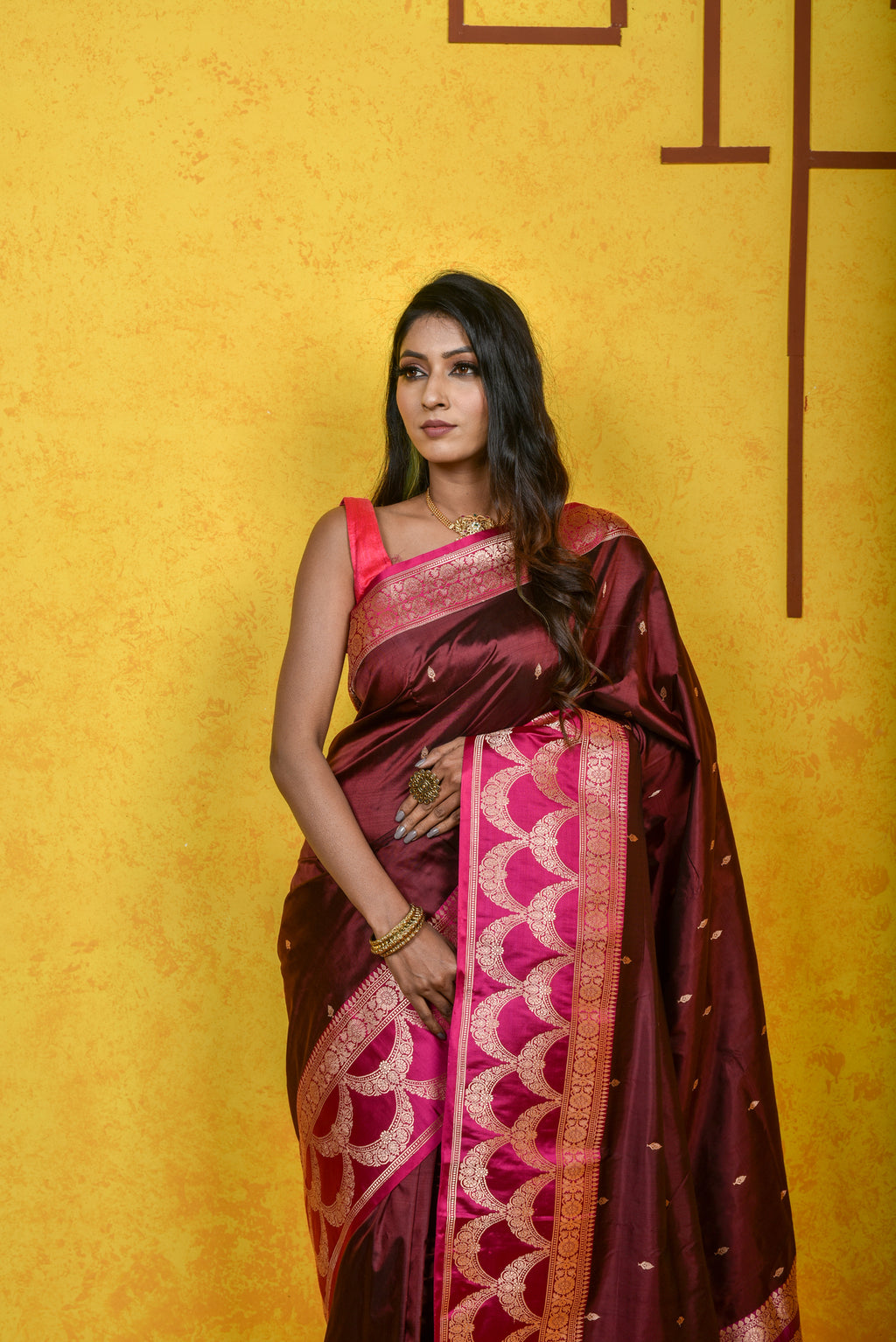 Coco Brown Katan Silk Handwoven Banaras Saree