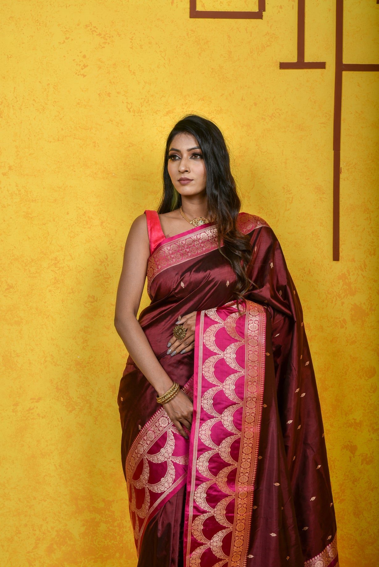 Coco Brown Katan Silk Handwoven Banaras Saree