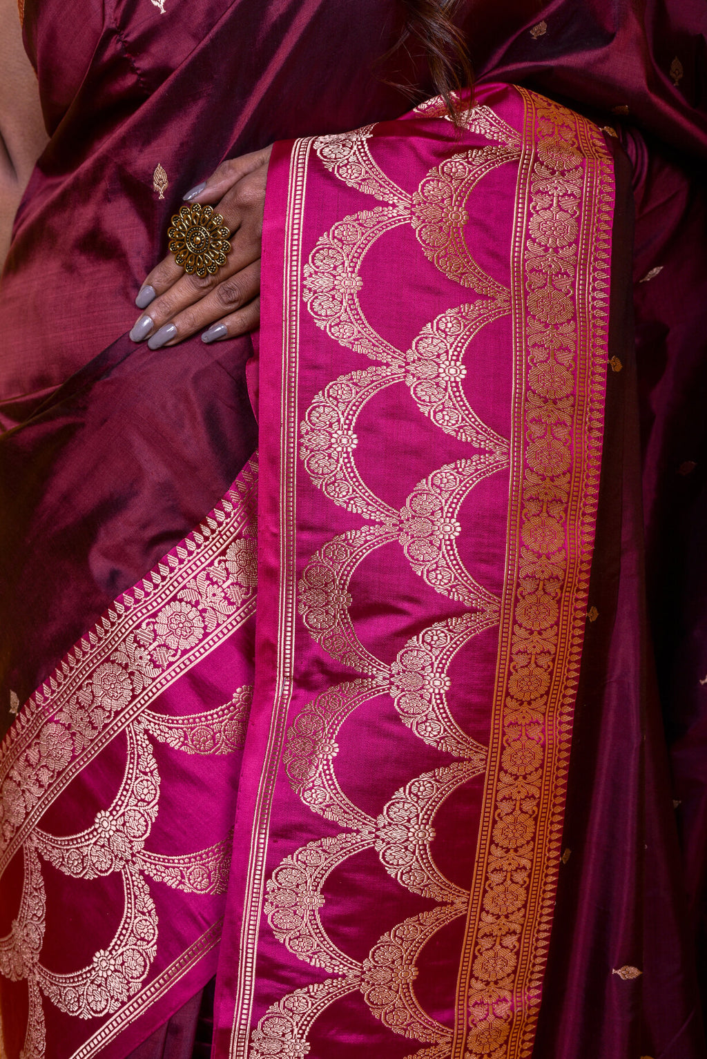 Coco Brown Katan Silk Handwoven Banaras Saree