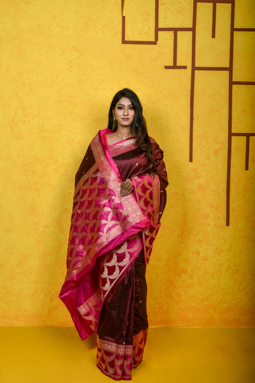 Coco Brown Katan Silk Handwoven Banaras Saree