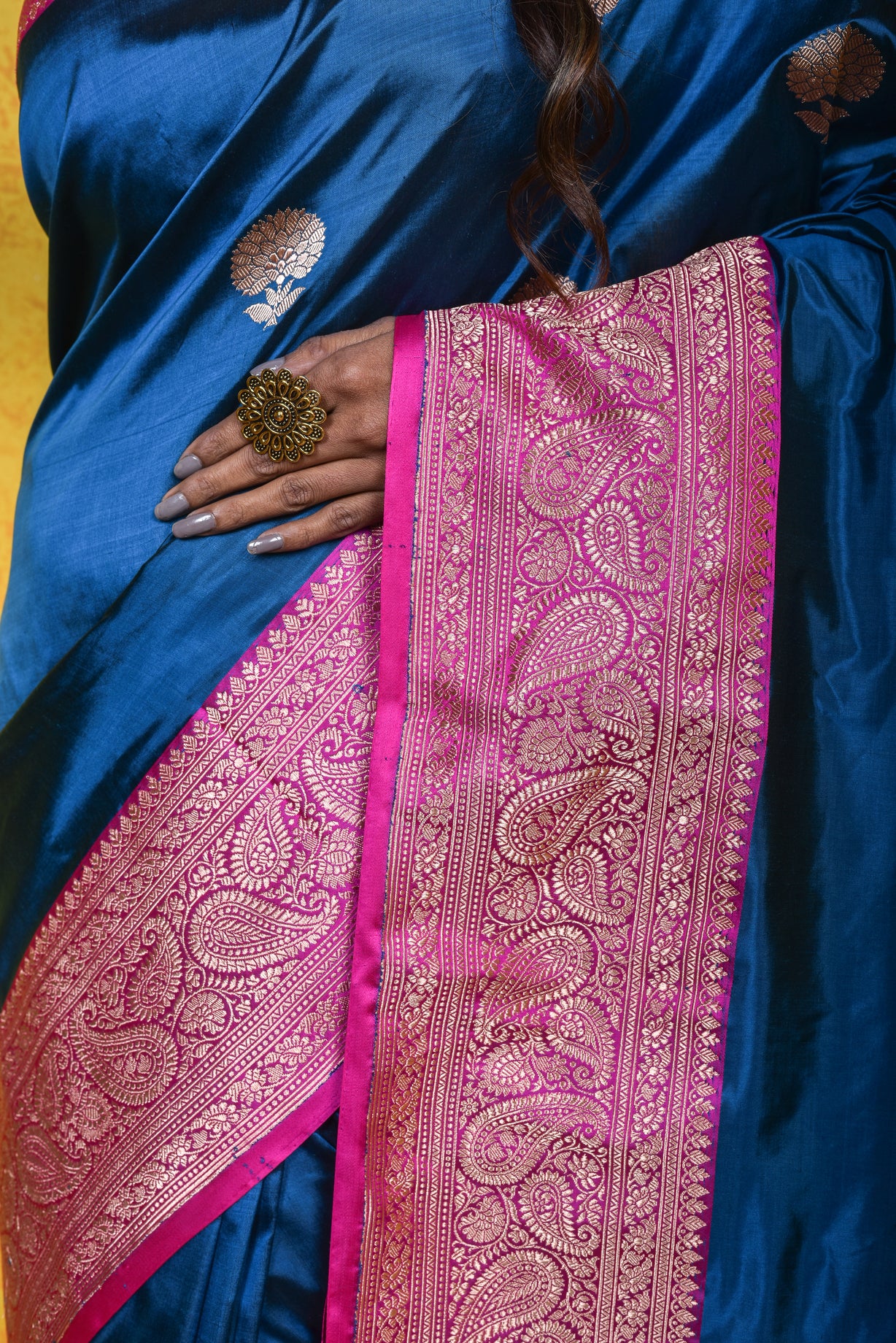 German  Blue Katan Silk Handwoven Banaras Saree