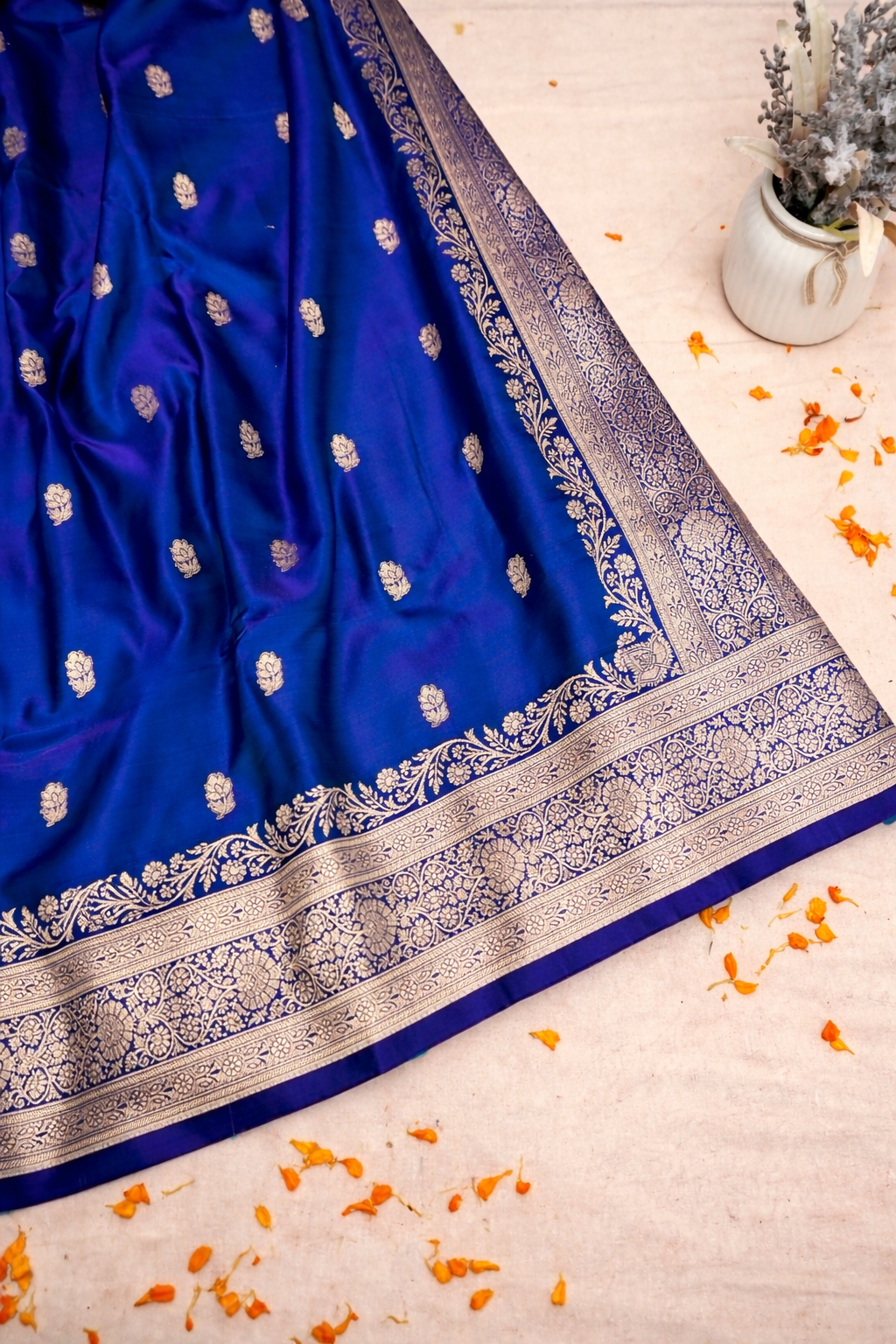 MIDNIGHT ROYAL BLUE BANARASI MASHRU KATAN SILK SAREE