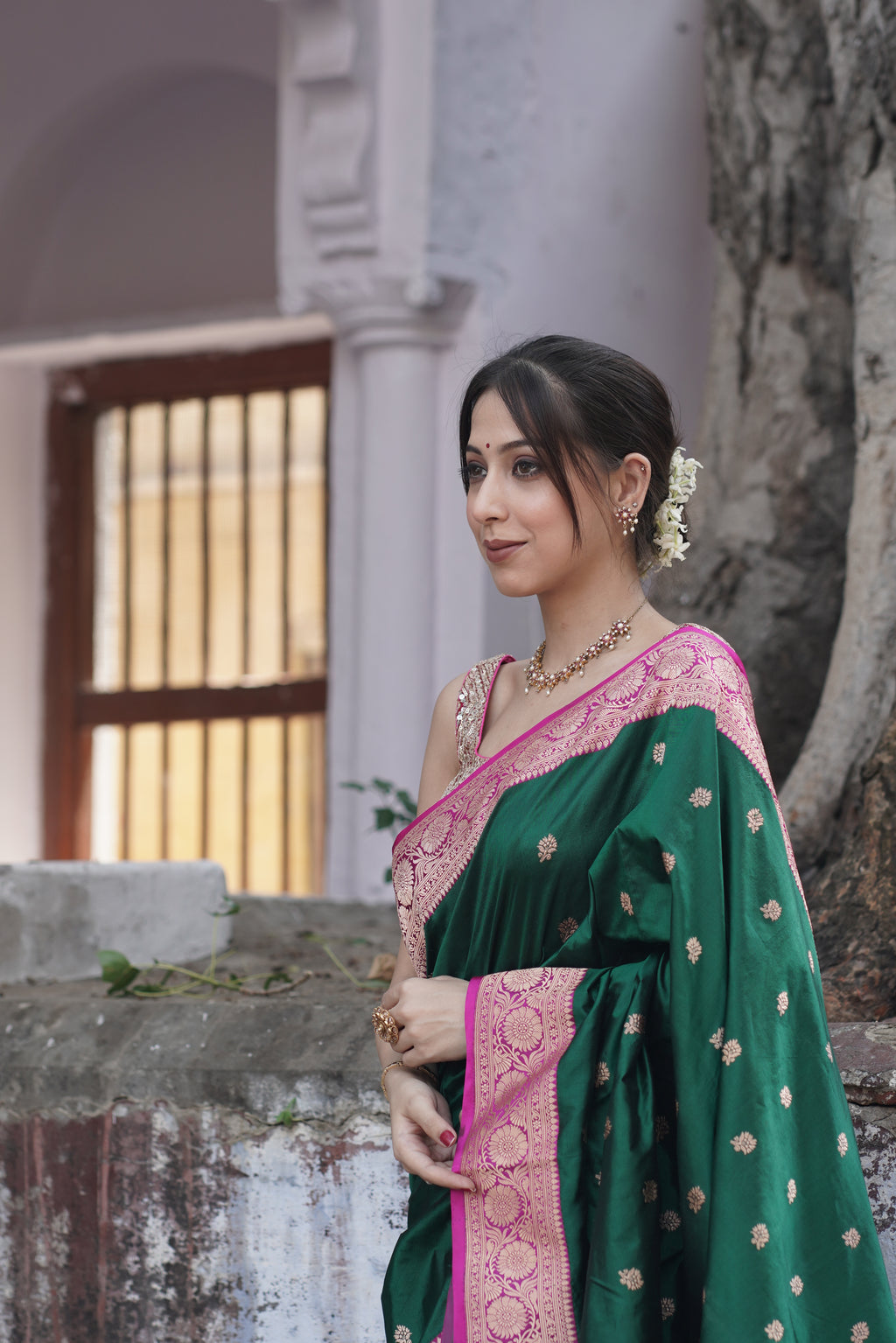 Forest Green Pure Handwoven Banarasi Katan Silk Saree