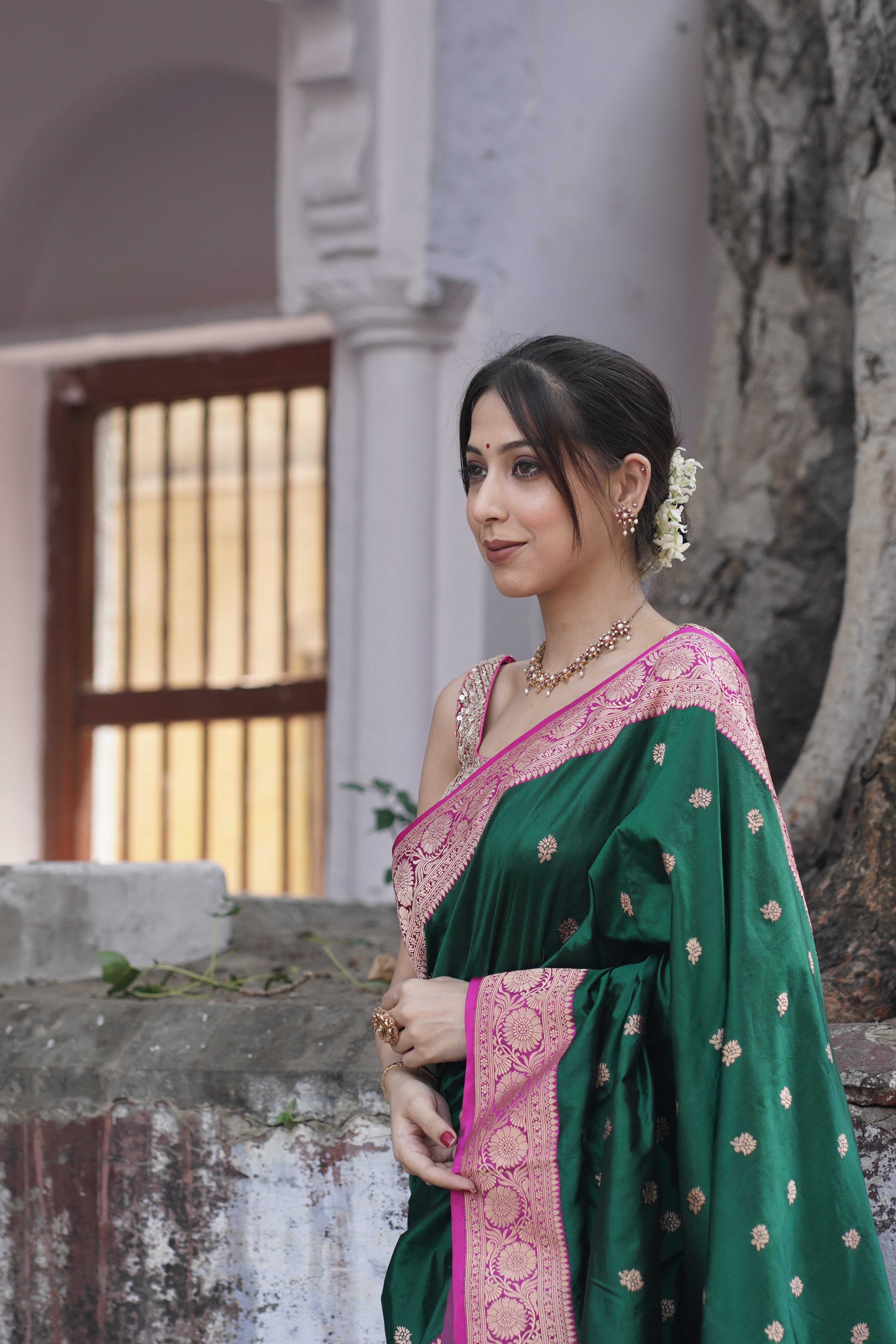 Forest Green Pure Handwoven Banarasi Katan Silk Saree