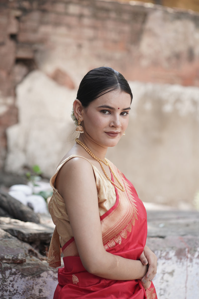 Red Pure Handwoven Banarasi Katan Silk Saree