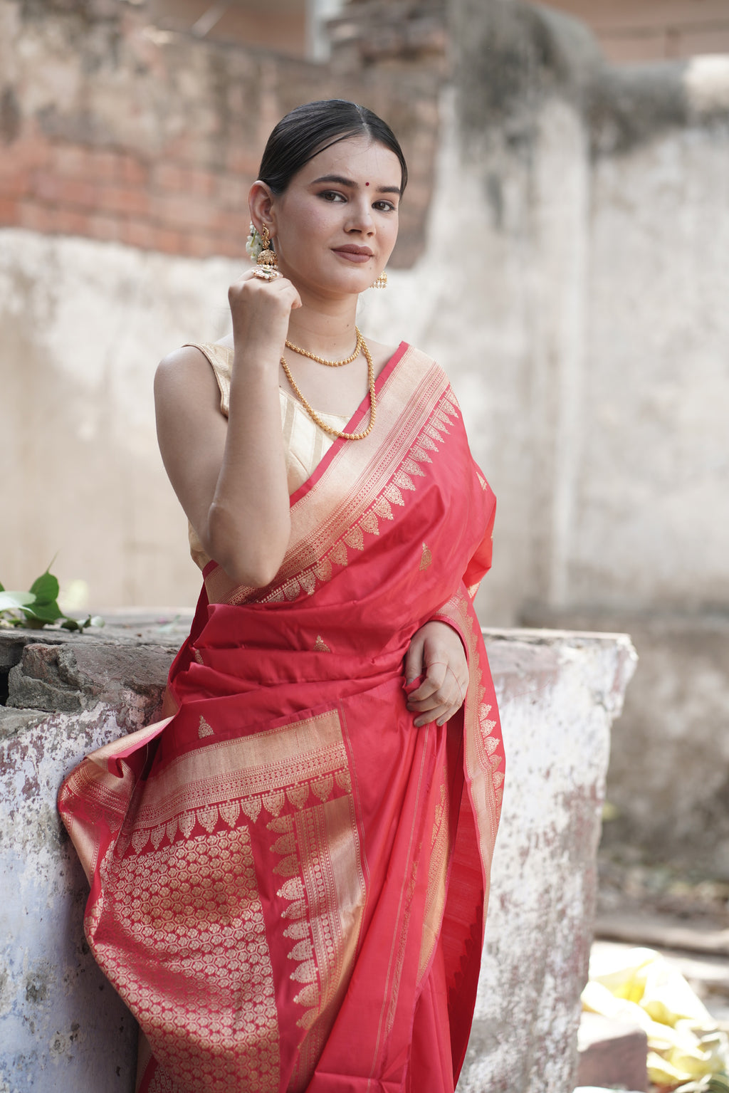 Red Pure Handwoven Banarasi Katan Silk Saree