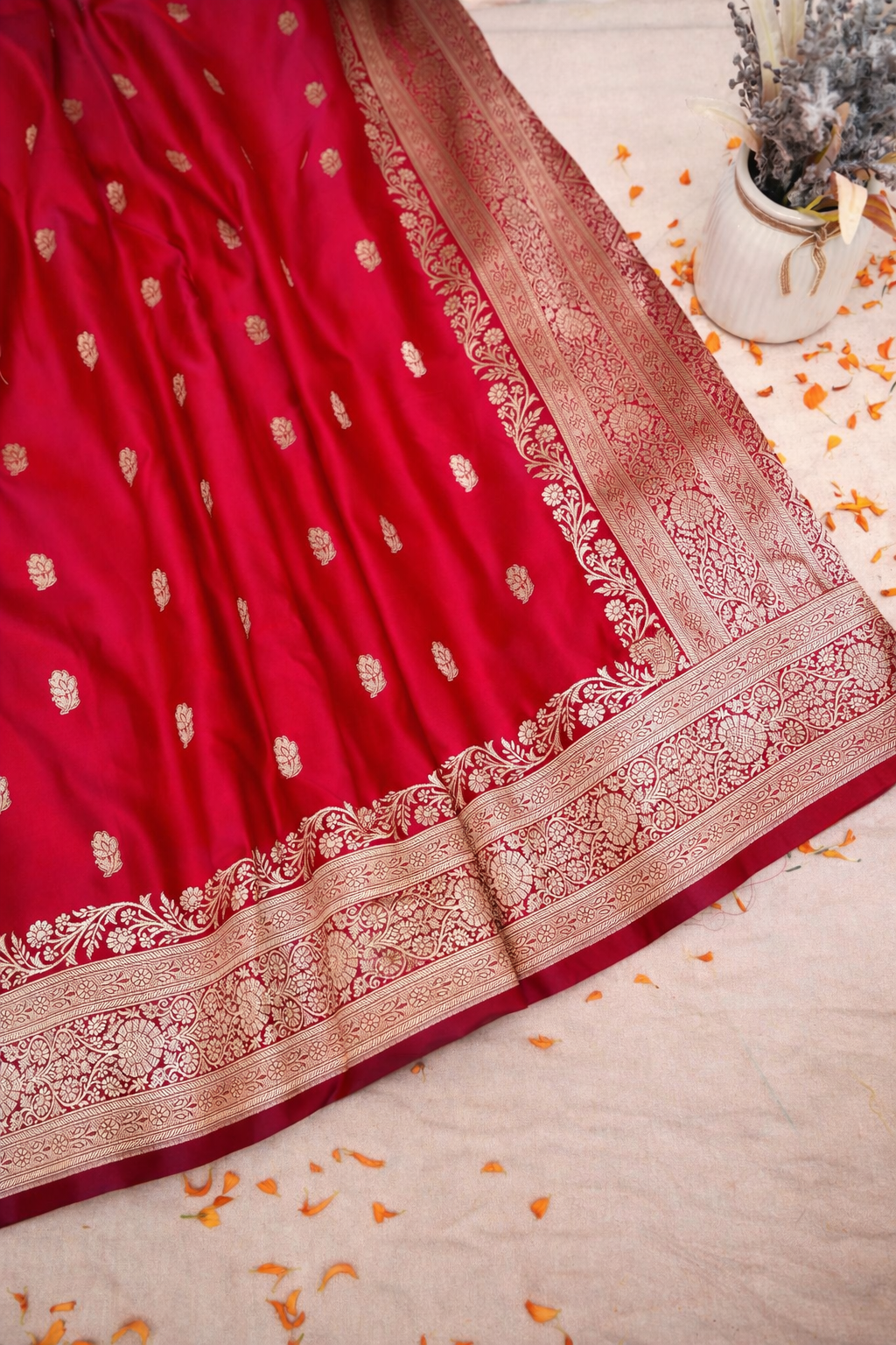 ROYAL CRIMSON RED BANARASI MASHRU KATAN SILK SAREE