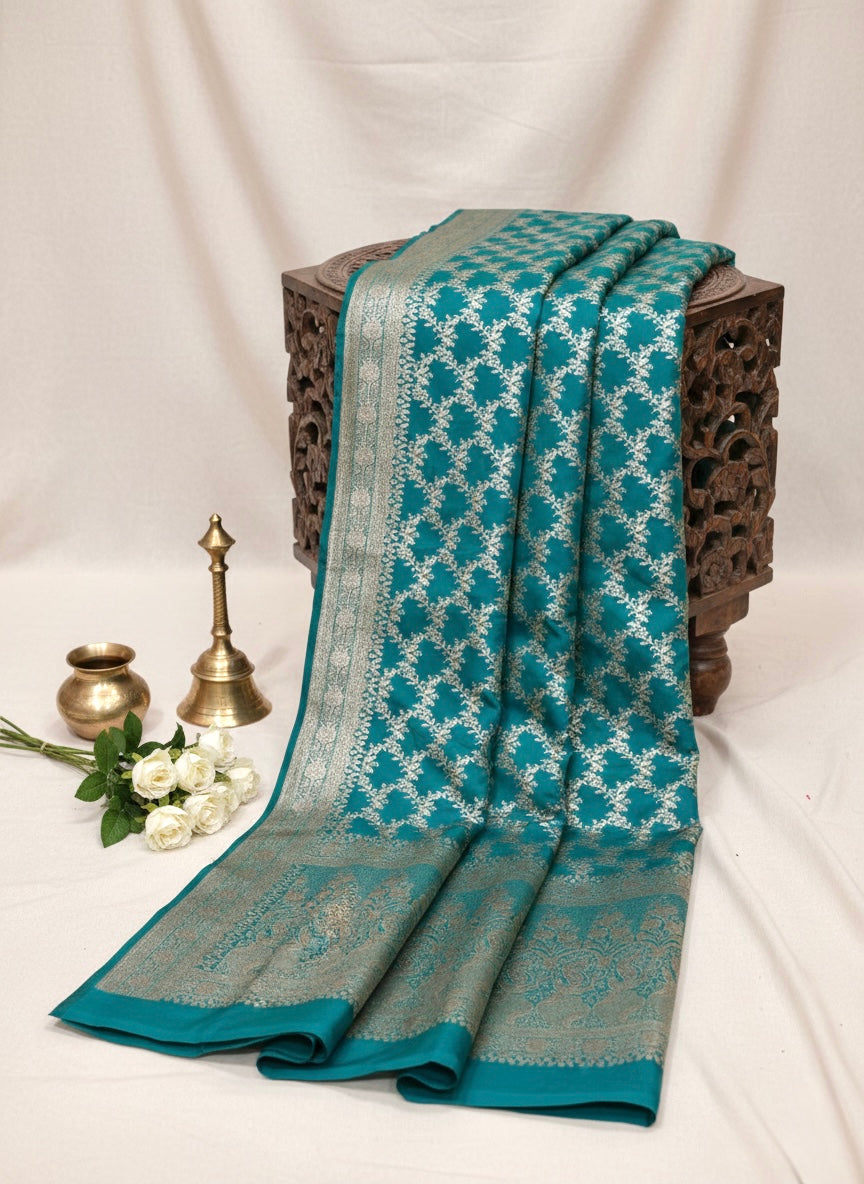 Handwoven Sea Green Banarasi Ahinsa Silk Saree
