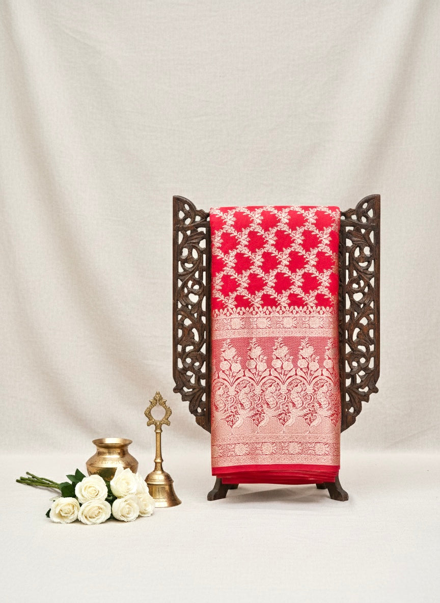 Handwoven Red Banarasi Ahinsa Silk saree