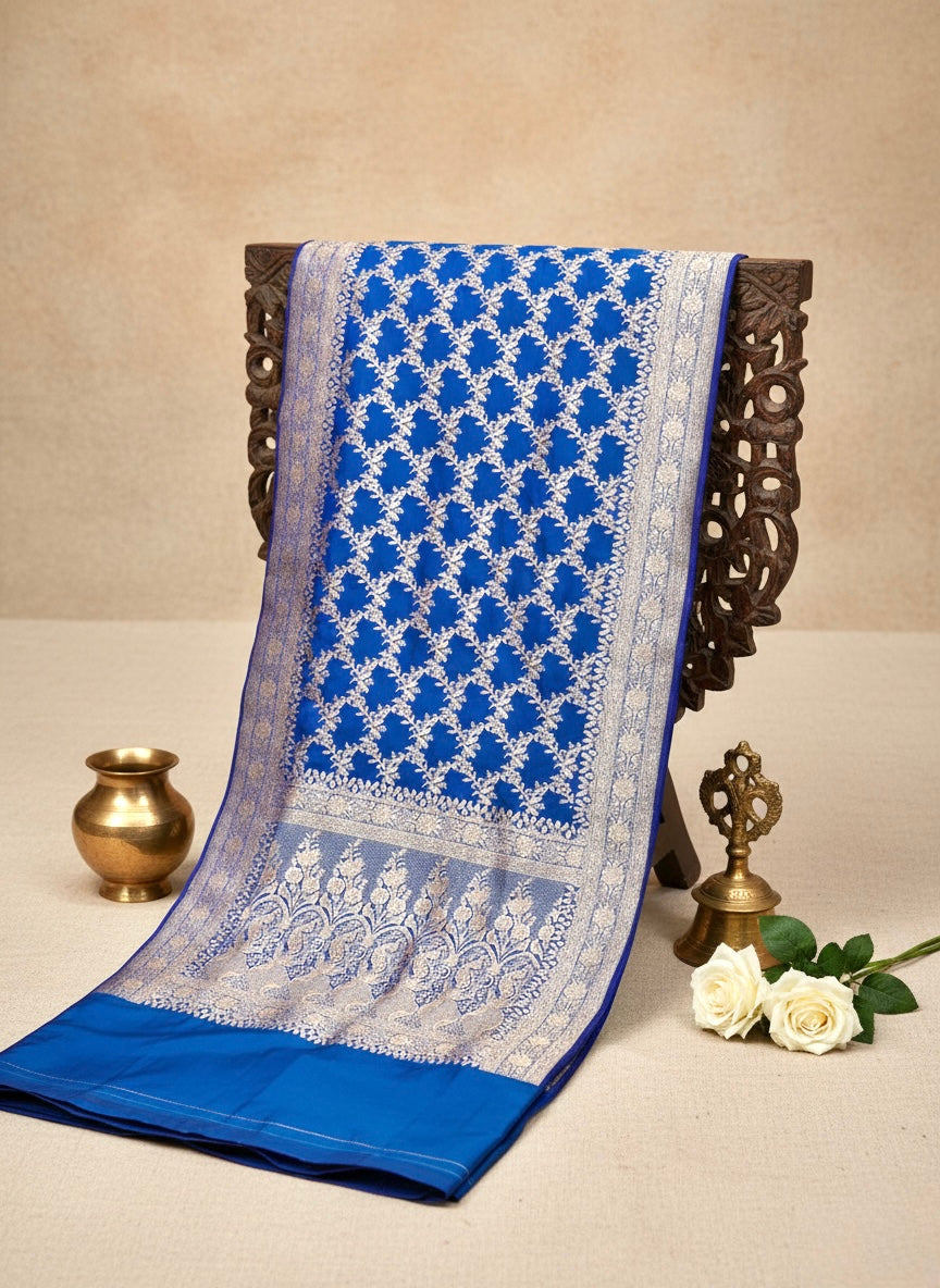 Handwoven Blue Banarasi Ahinsa Silk Saree