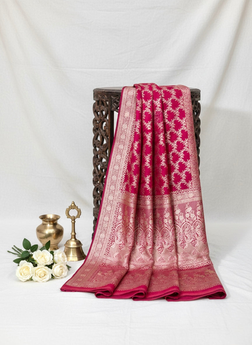 Handwoven Red Banarasi Ahinsa Silk Saree